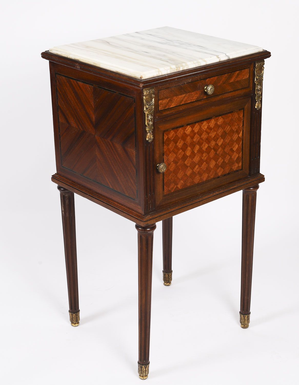 Antique Pair French Parquetry Bedside Cabinets 19th Century photo for sale