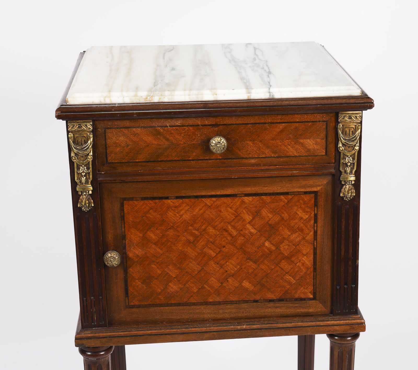 Antique Pair French Parquetry Bedside Cabinets 19th Century photo buy