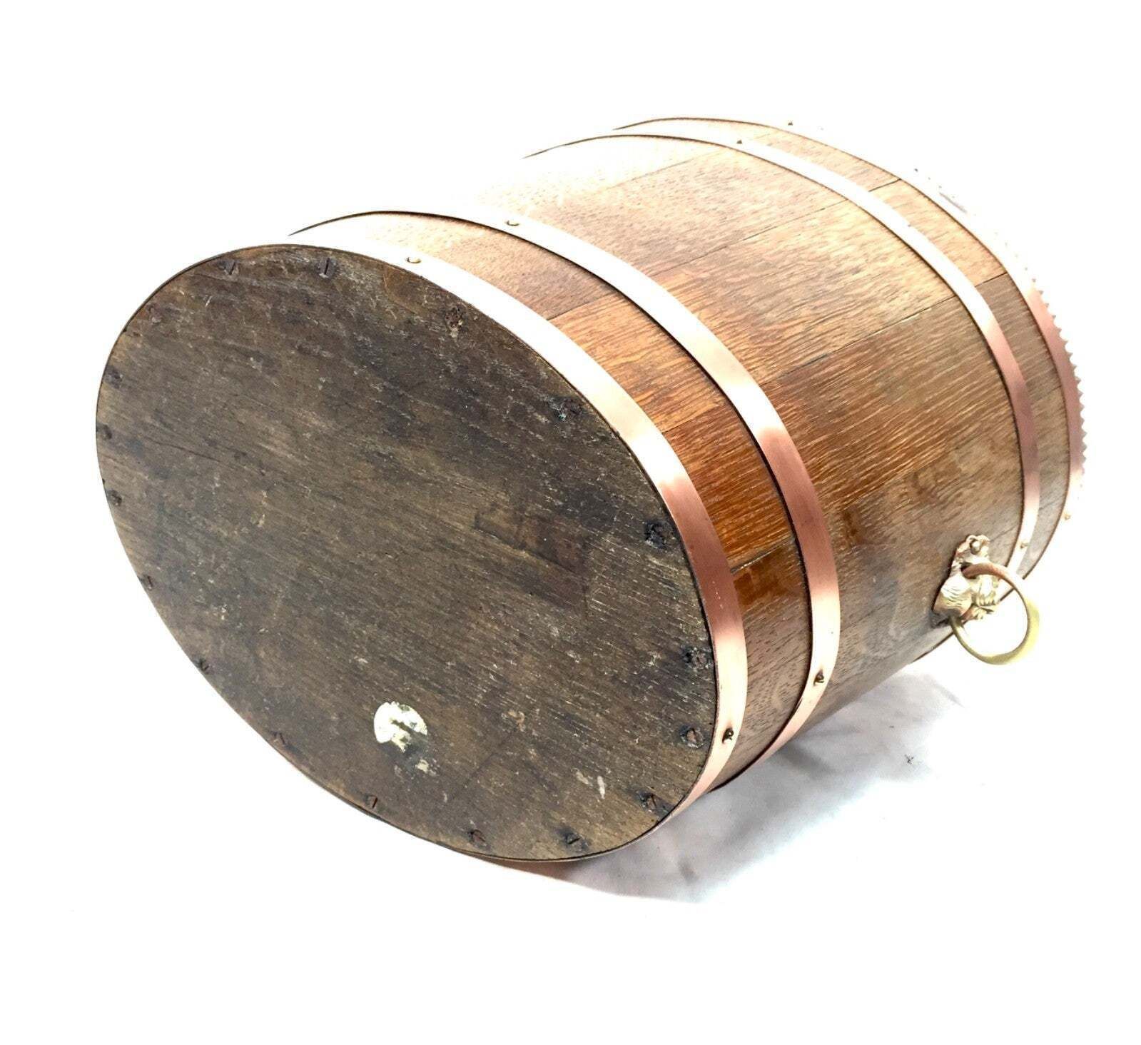 Antique Wooden Oak & Copper Barrel Log Bucket / Fireside Scuttle / Planter C1900 photo Home Fixtures