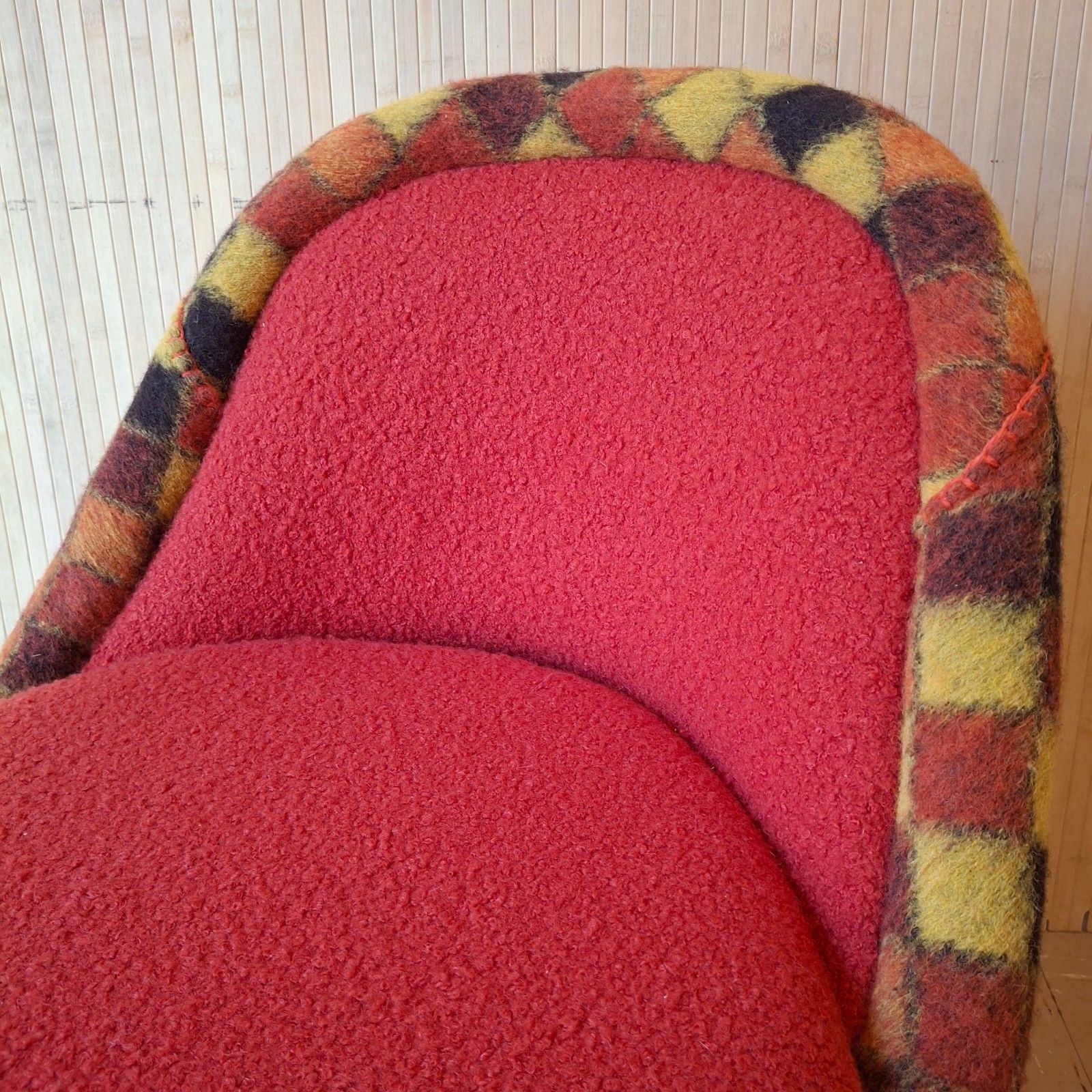 Fab Vintage Retro 70s Sherborne Tub Chair Dark Orange Boucle & Multi Check Wool photo vinterior