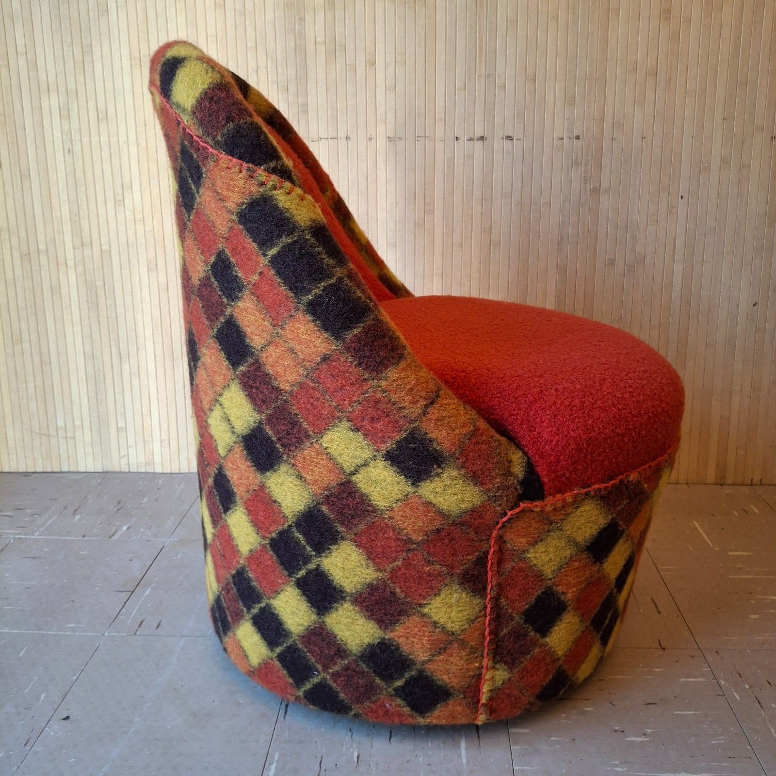 245.0 Fab Vintage Retro 70s Sherborne Tub Chair Dark Orange Boucle & Multi Check Wool photo