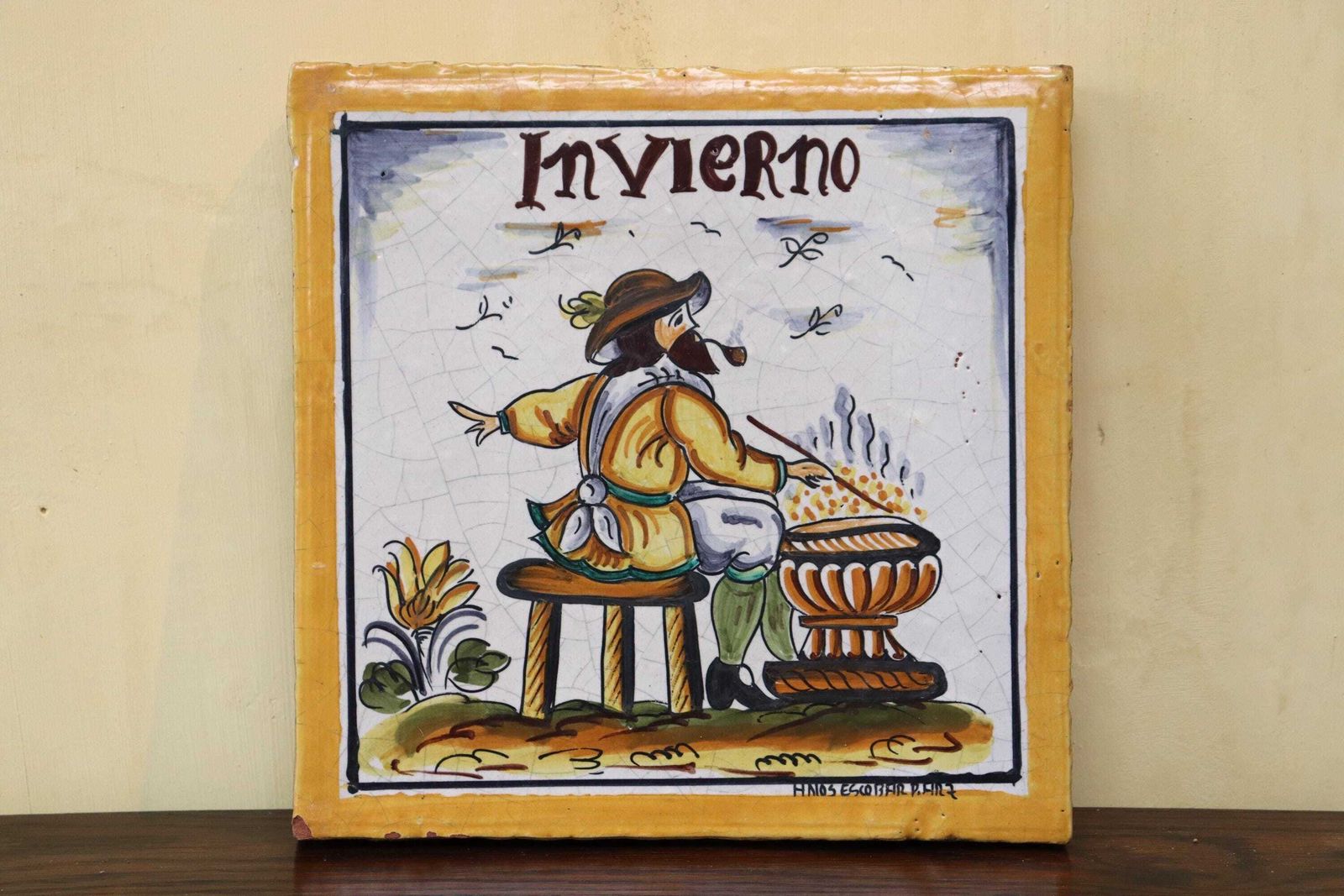 Set Of Four Spanish Vintage Antique Style Tiles , Depicting The Four Seasons (St.265) photo 181.0