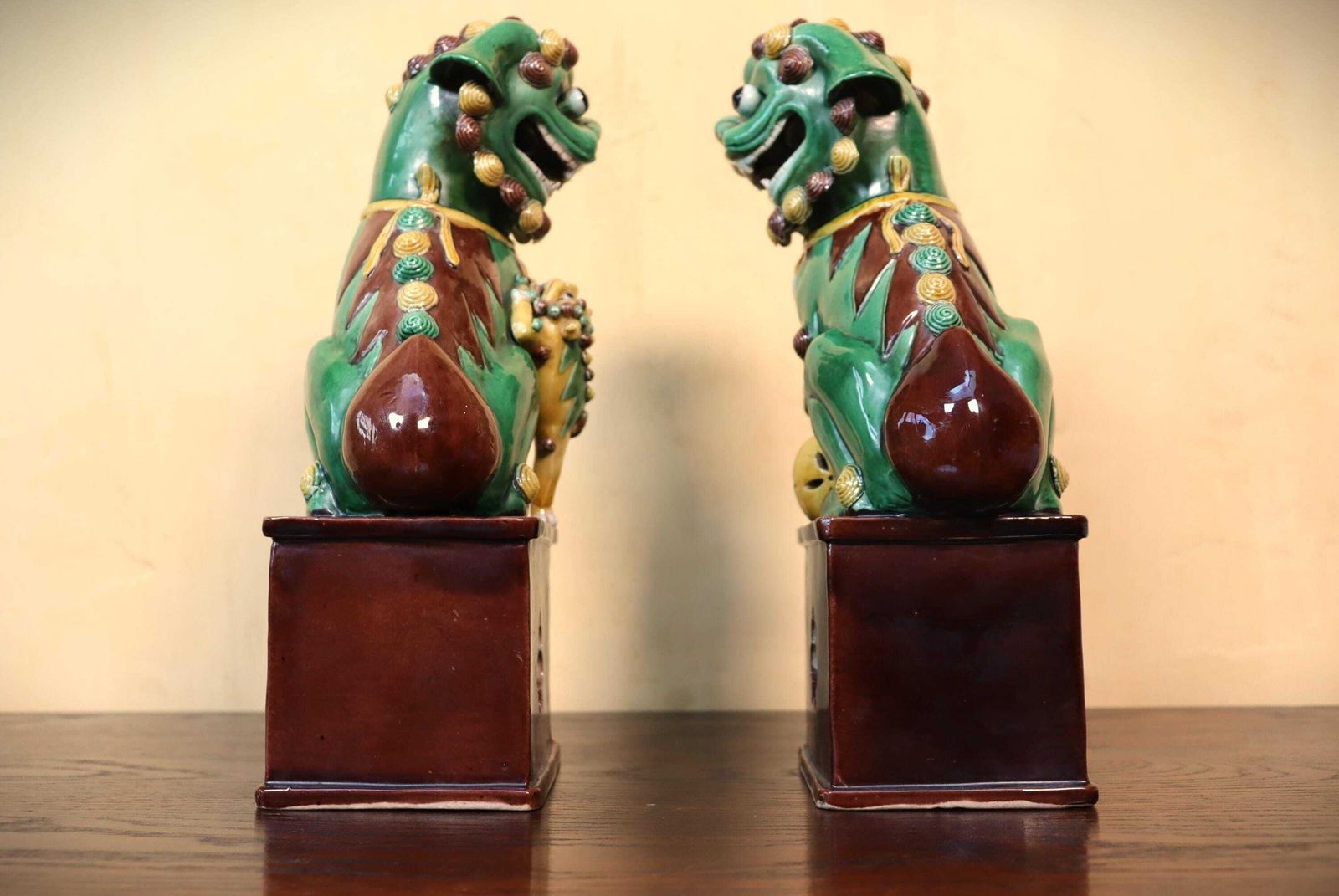 Antique Sancai Foo Dogs, 19th Century Buddhist Lions Pair (St.267) photo vinterior