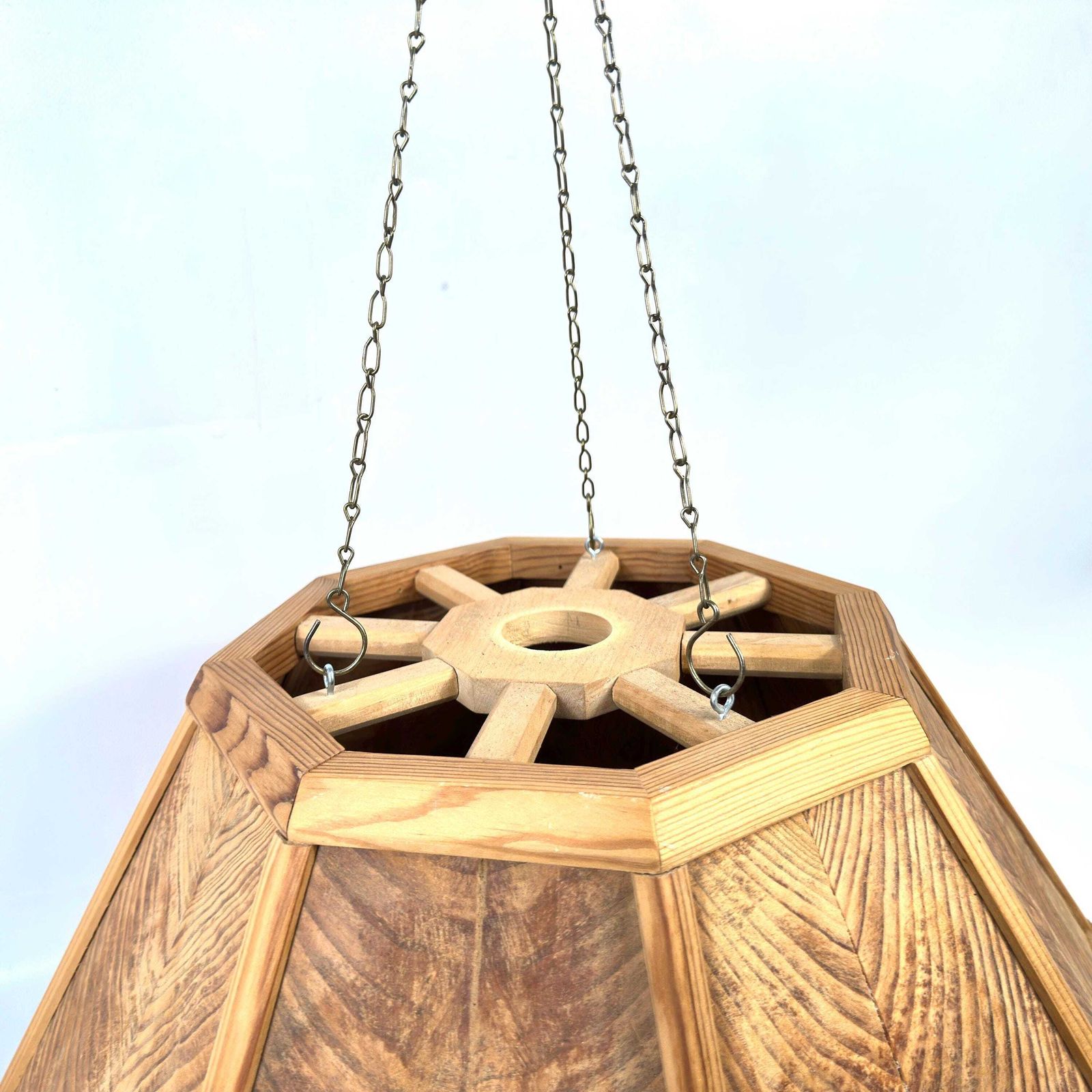 Scandinavian Wooden Ceiling Lamp Shade – 1970s Geometric Pine Pendant Light photo furniture