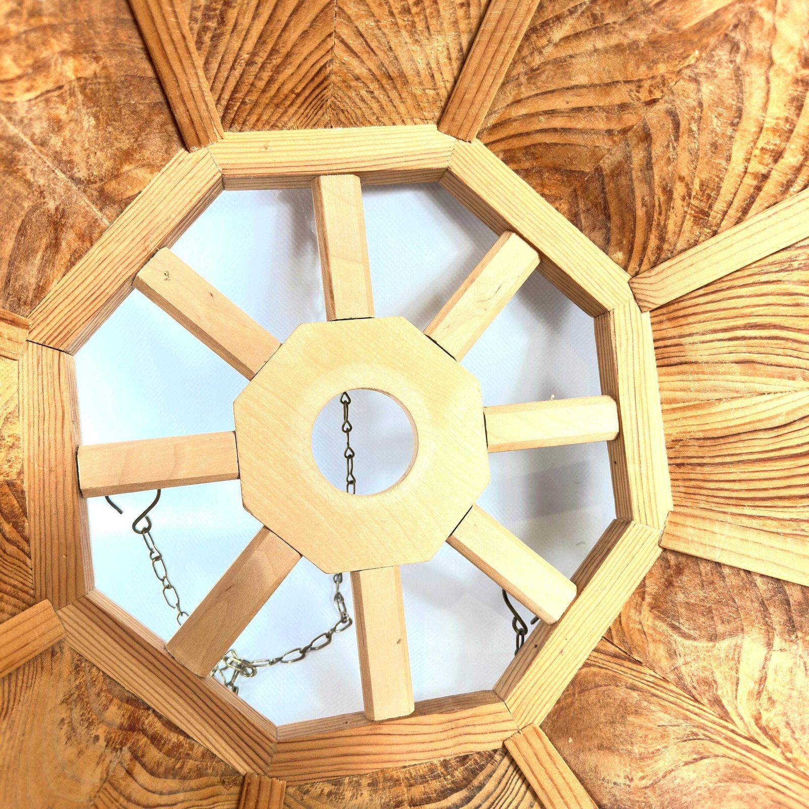 Scandinavian Wooden Ceiling Lamp Shade – 1970s Geometric Pine Pendant Light photo buy