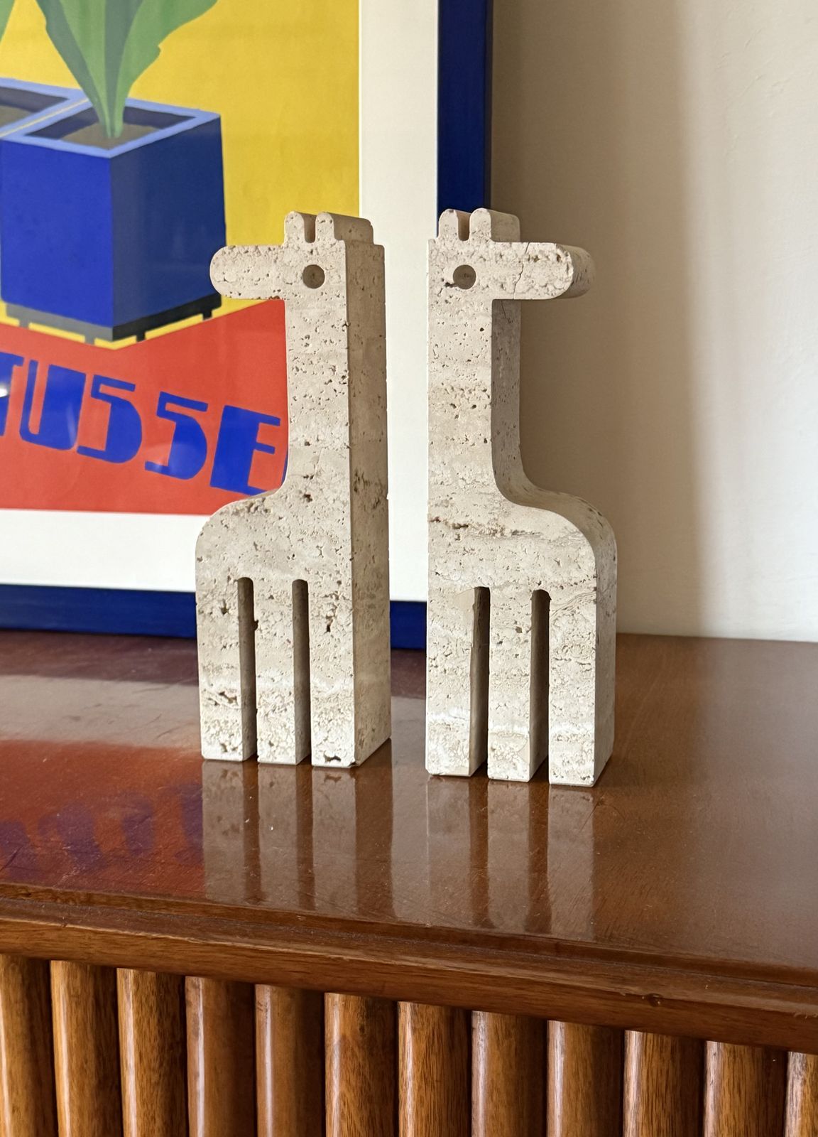 Modern Set Of 2 Travertine Giraffe Shaped Bookends, Fratelli Mannelli, Italy 1970s photo furniture
