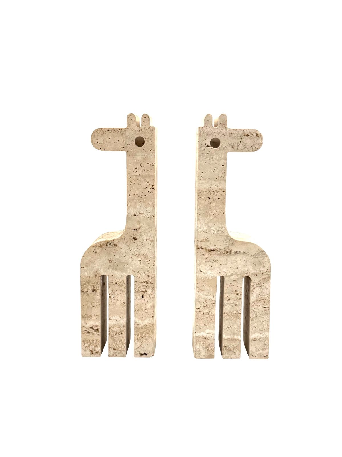 Modern Set Of 2 Travertine Giraffe Shaped Bookends, Fratelli Mannelli, Italy 1970s photo vinterior