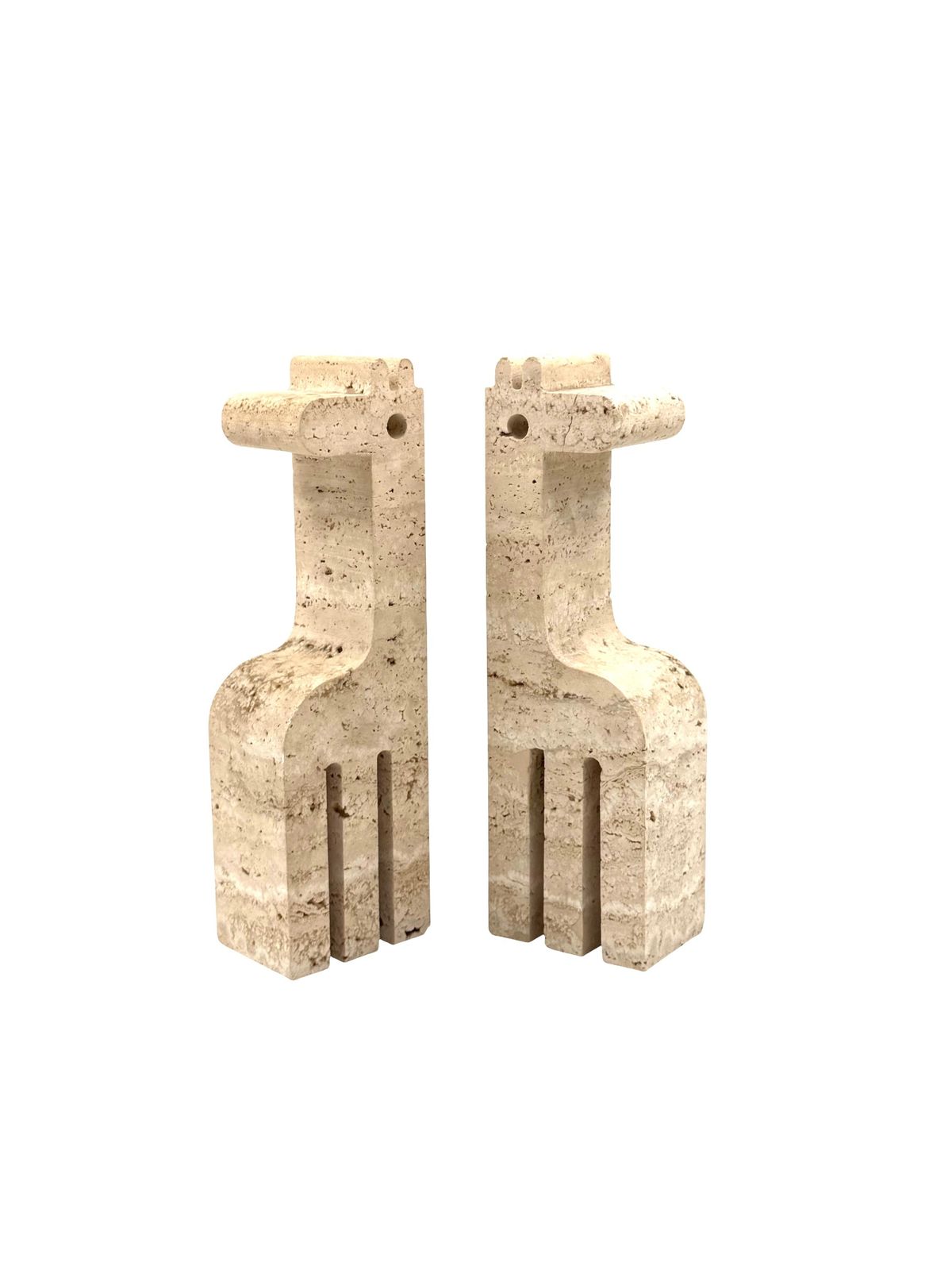 Modern Set Of 2 Travertine Giraffe Shaped Bookends, Fratelli Mannelli, Italy 1970s photo buy
