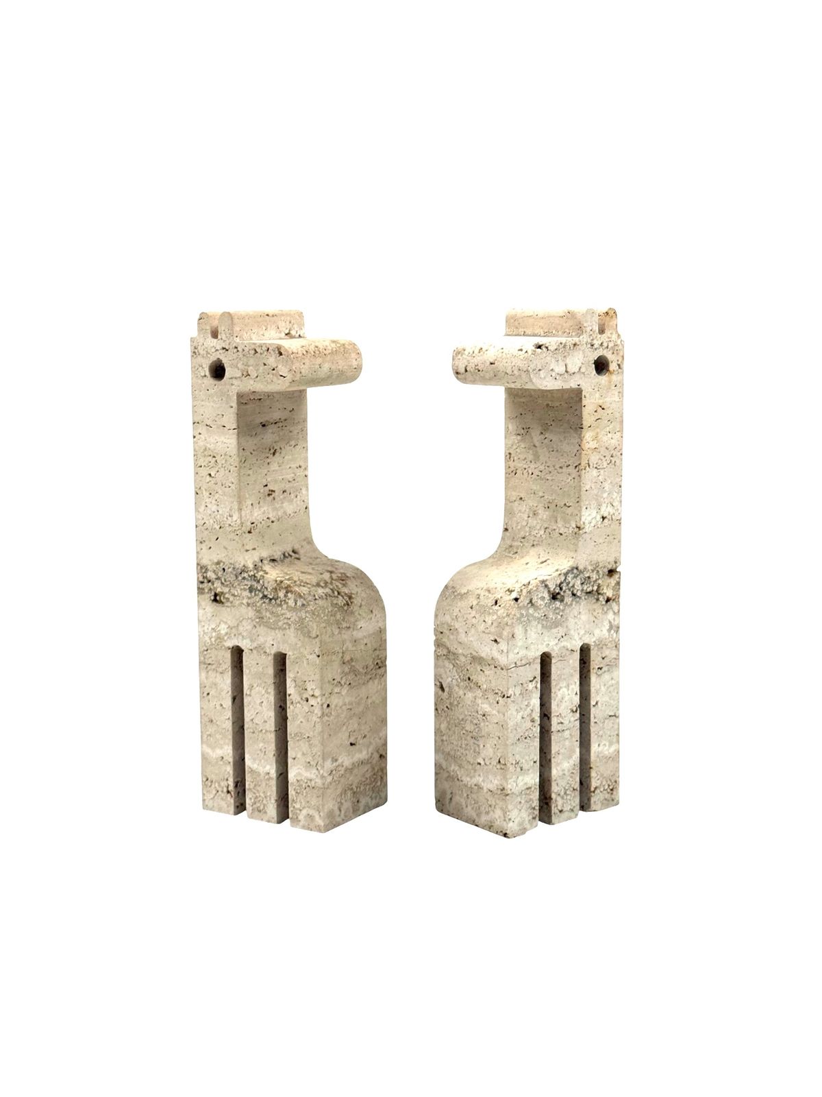 photo furniture Modern Set Of 2 Travertine Giraffe Shaped Bookends, Fratelli Mannelli, Italy 1970s