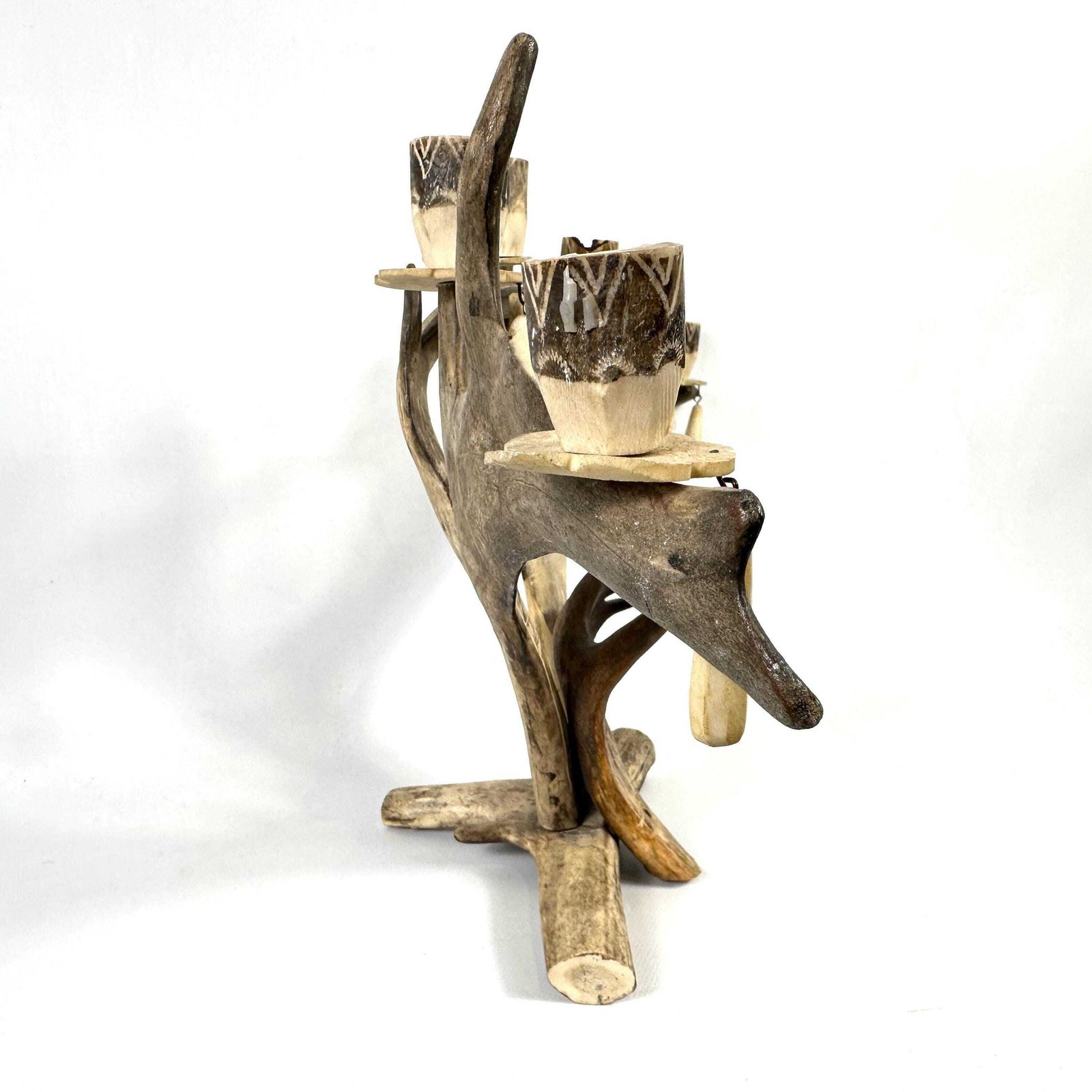 photo for sale Large Scandinavian Antler Candelabra – Hand Carved Sámi Folk Art, 1940s Lodge Decor