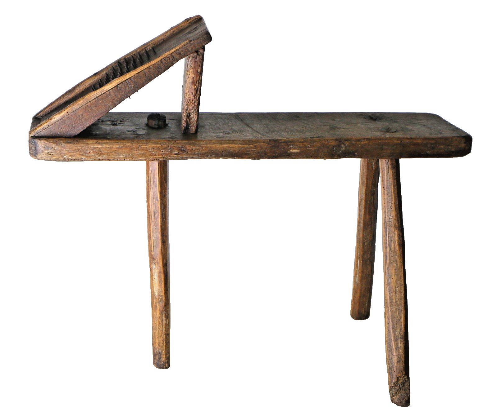 Antique Aged Wooden Stool Wool Shredder Farmhouse Item Rustic Oak 19th Century photo furniture