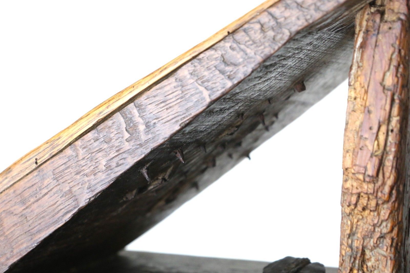 photo furniture Antique Aged Wooden Stool Wool Shredder Farmhouse Item Rustic Oak 19th Century