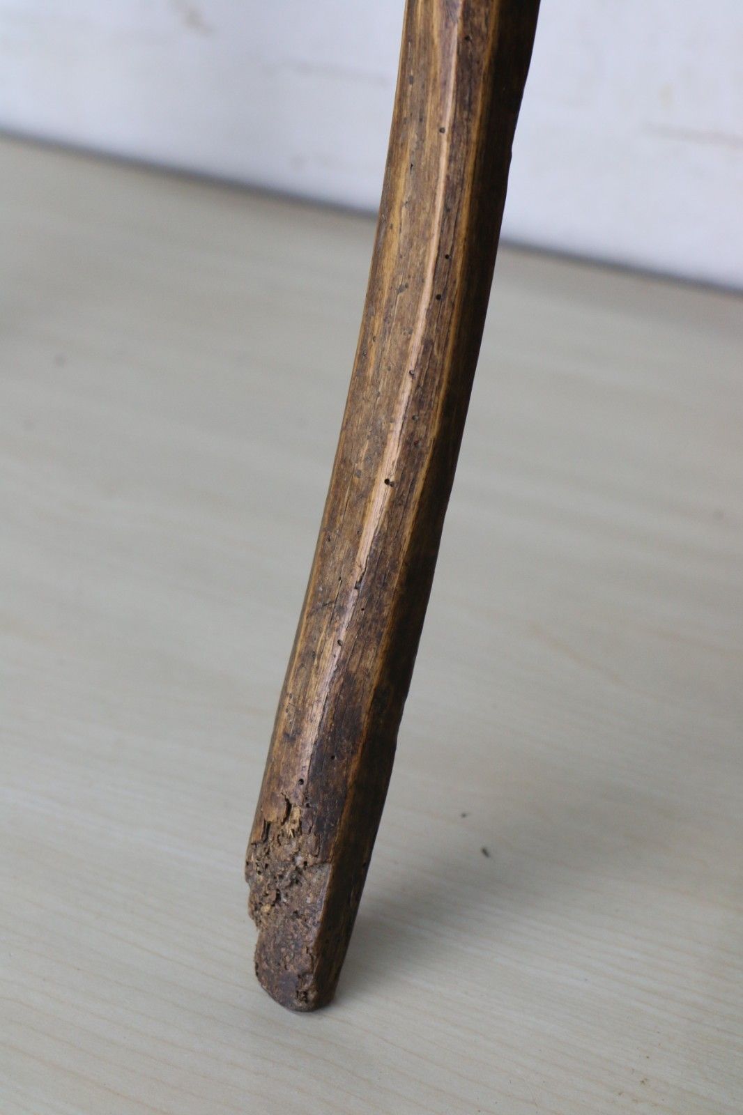 Furniture Antique Aged Wooden Stool Wool Shredder Farmhouse Item Rustic Oak 19th Century photo