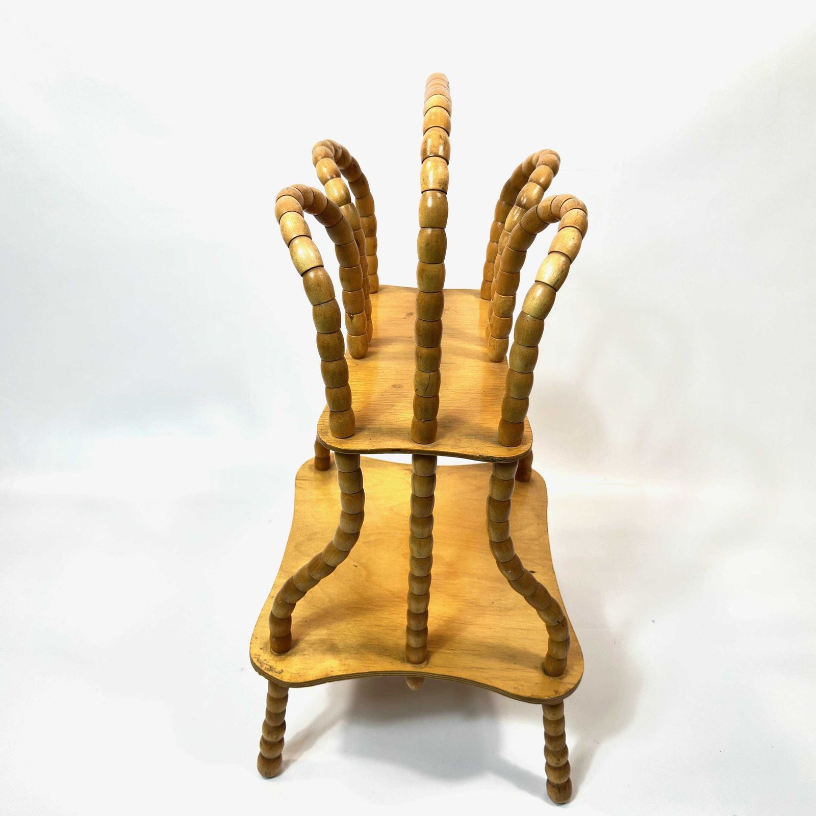 Vintage Wooden Magazine Rack: Rotating Bead Plant Stand, Mid Century Two Tier Table photo 161.0