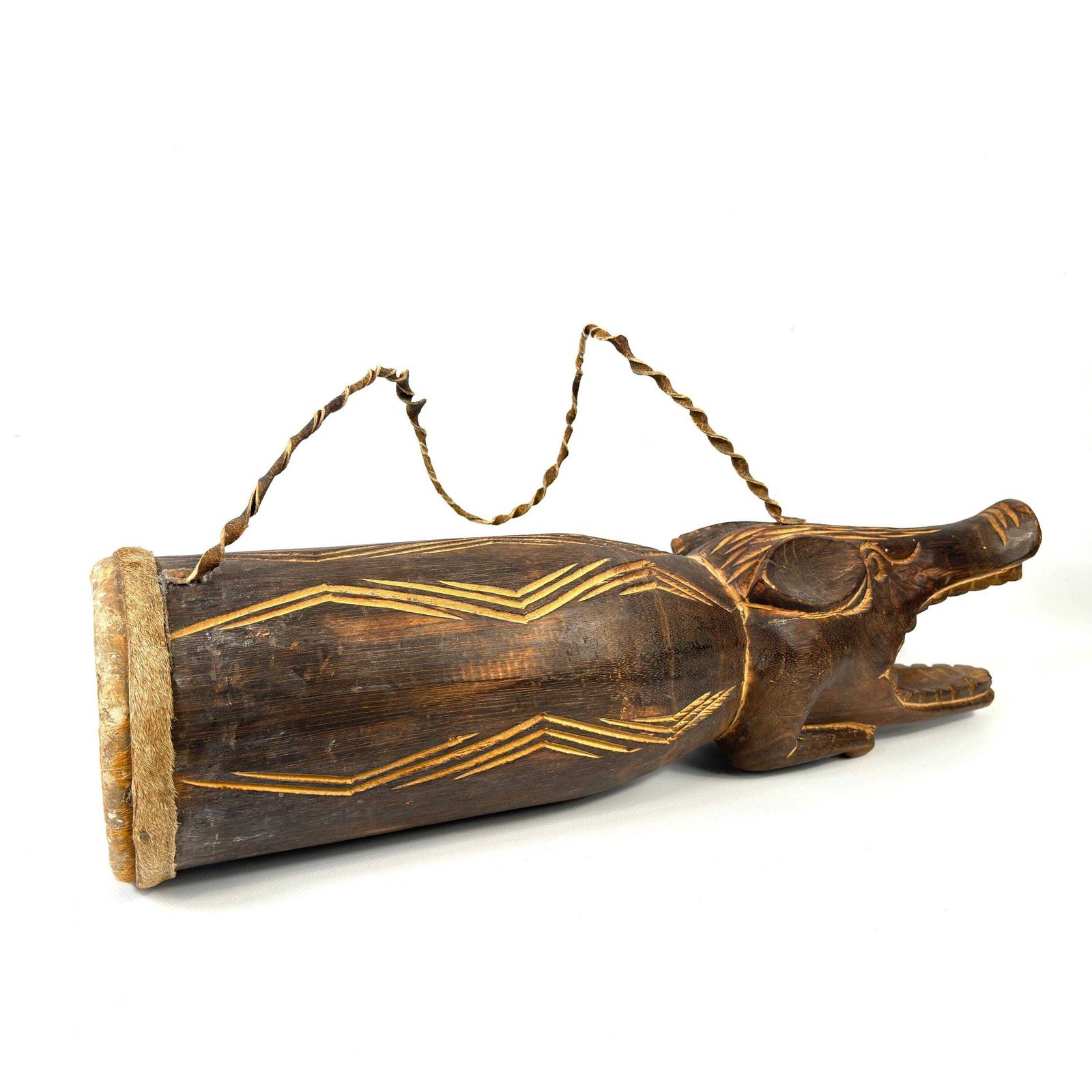 Hand Carved Wooden Crocodile Drum – Vintage African Tribal Percussion Instrument, 55 Cm photo Home Decor