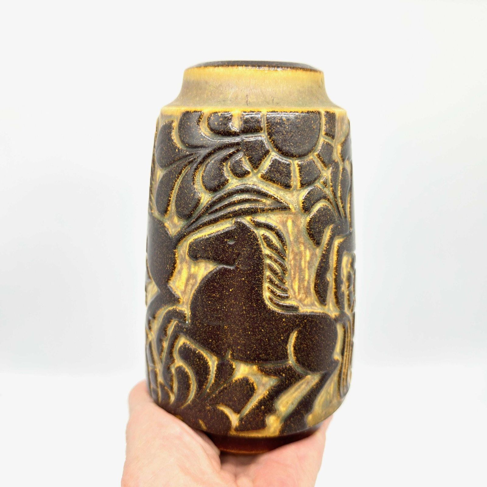 photo furniture Danish Pottery Vase – 1970s Horse Motif By Michael Andersen & Marianne Starck, Bornholm