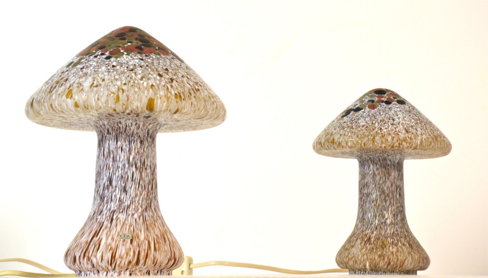 Swedish Artglass Mushroom Shaped Table Lamps By Monica Backström For Kosta Boda, 1970s, Set Of 2 photo furniture