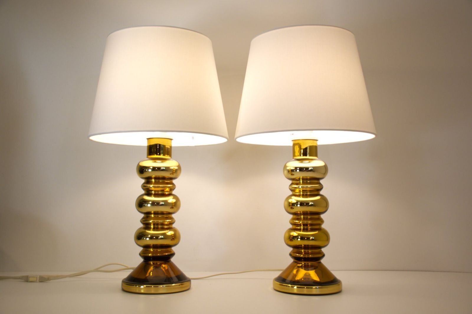 Swedish Modern Art Glass Table Lamps By Gustav Leek For Alsterfors, 1960s, Set Of 2
