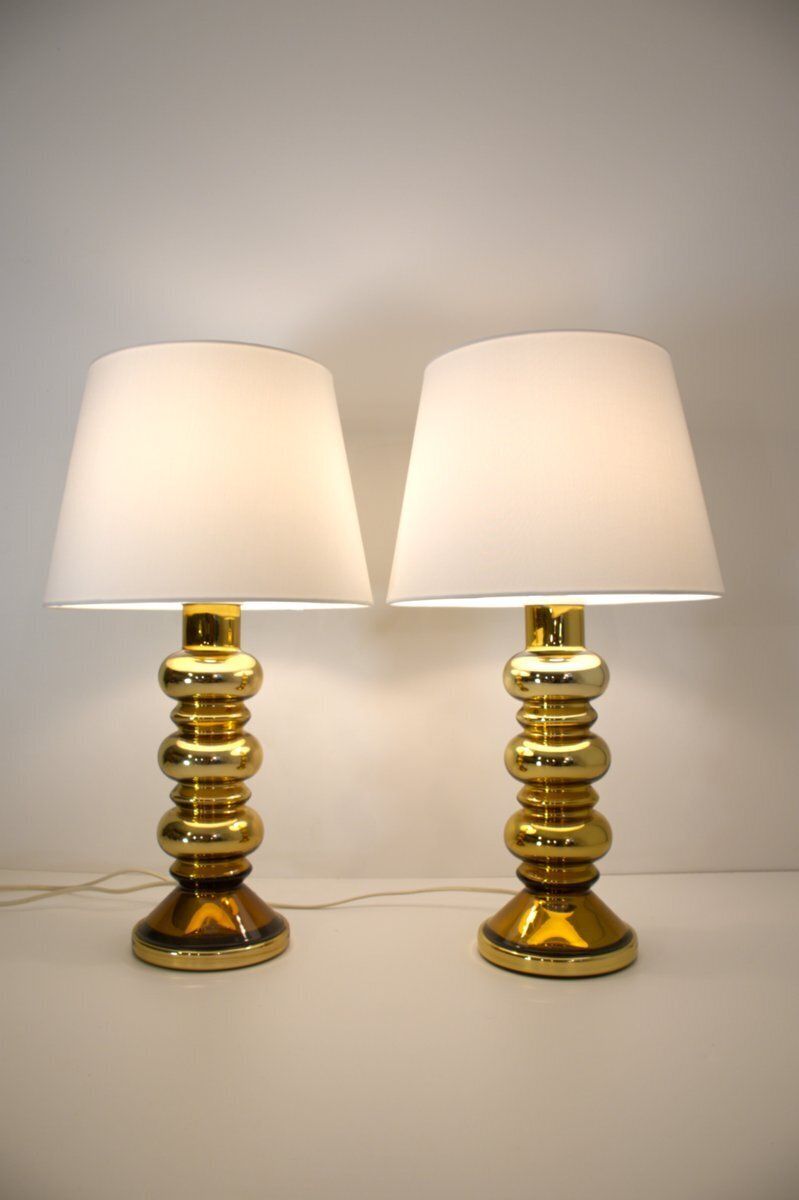 Swedish Modern Art Glass Table Lamps By Gustav Leek For Alsterfors, 1960s, Set Of 2 photo for sale