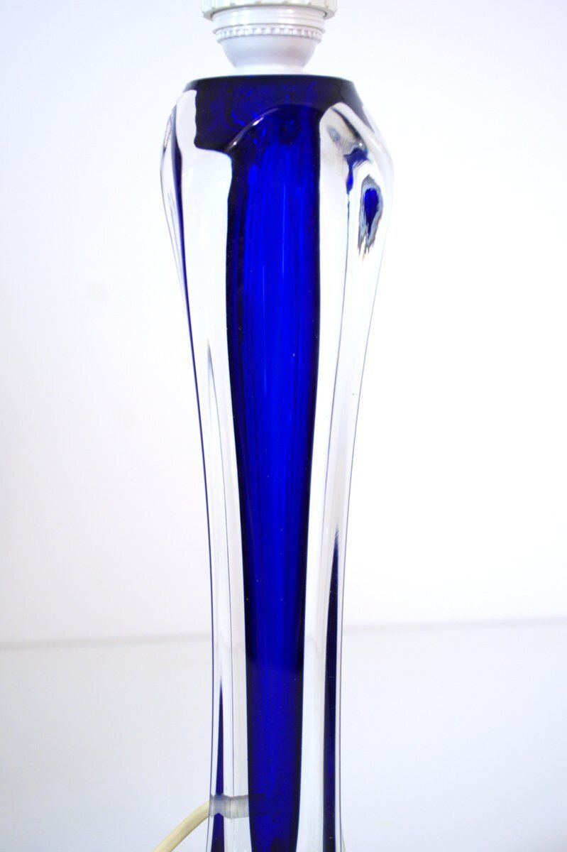 Swedish Modern Art Glass Table Lamp By Paul Kedelf For Flygsfors Glasbruk, 1950s photo for sale