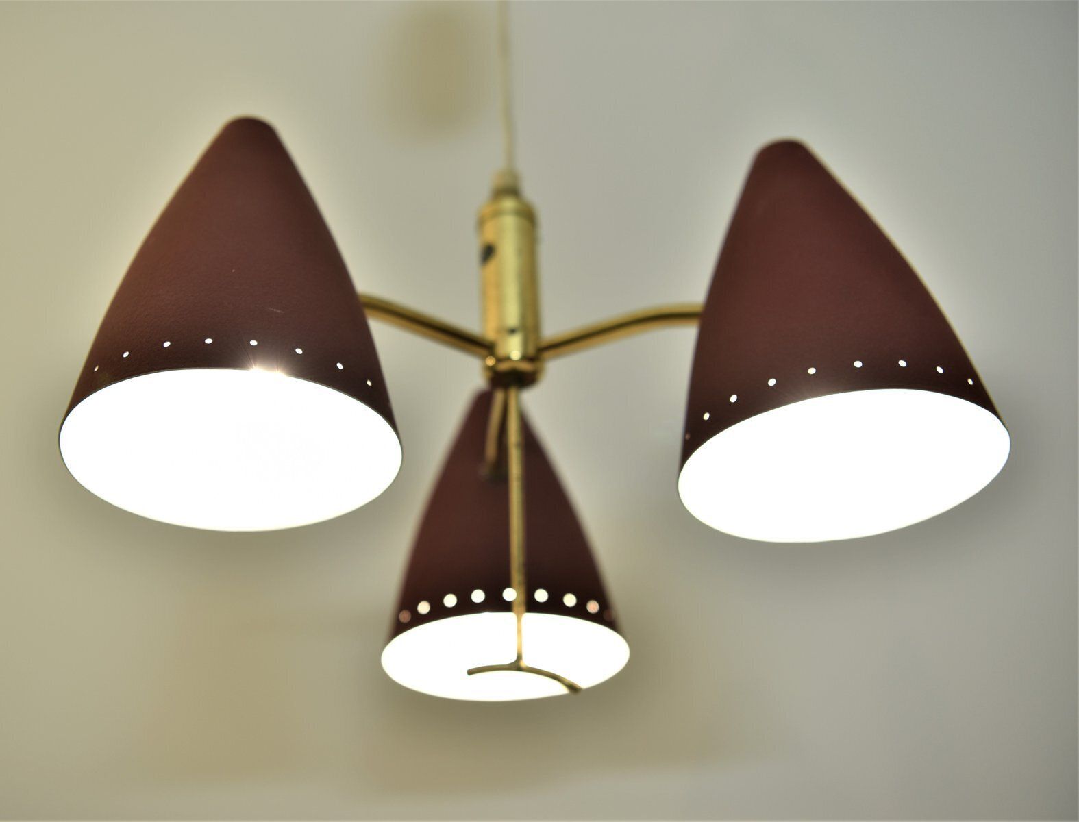 photo for sale Swedish Modern Triple Pendant Lamp With Elevator Function, 1950s