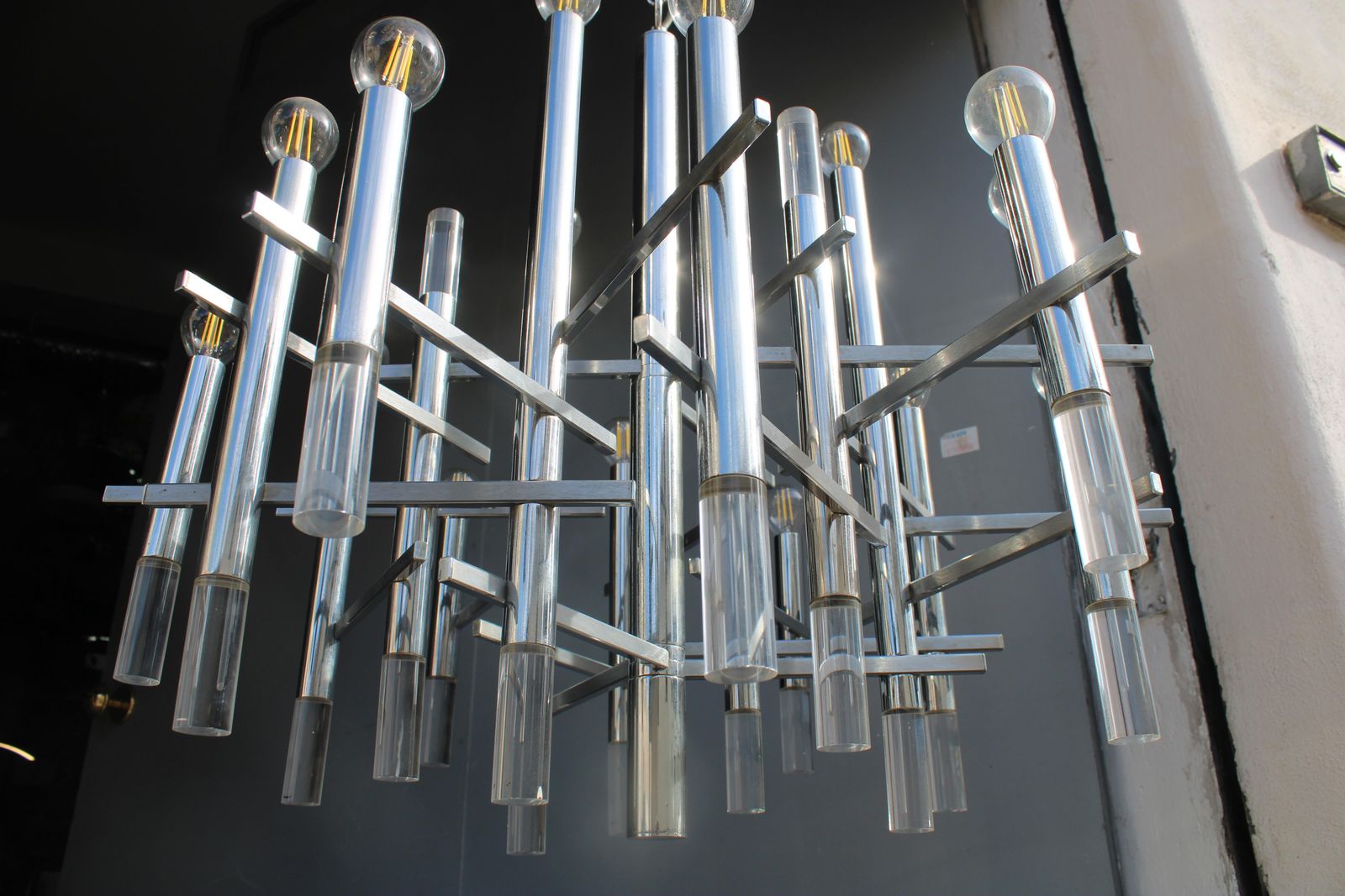 Sciolari Chandelier In Steel And Plexiglass 1970 Italy Minimalist Design photo Lighting