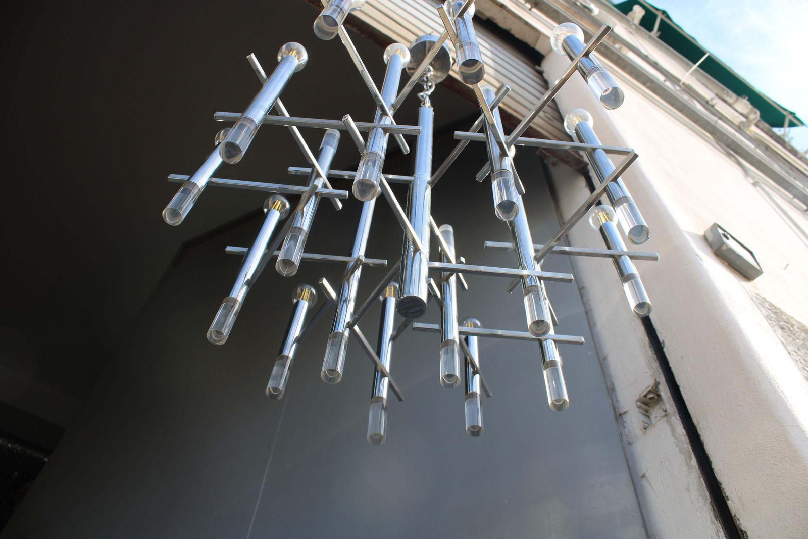 photo furniture Sciolari Chandelier In Steel And Plexiglass 1970 Italy Minimalist Design