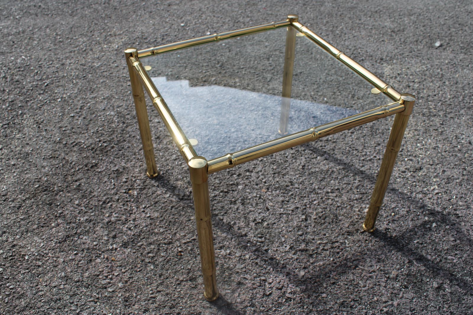 Small Square Coffee Table In Faux Bamboo Brass Italy 1970 photo Furniture