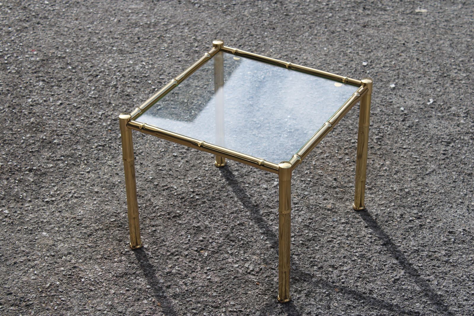 Small Square Coffee Table In Faux Bamboo Brass Italy 1970 photo vintage