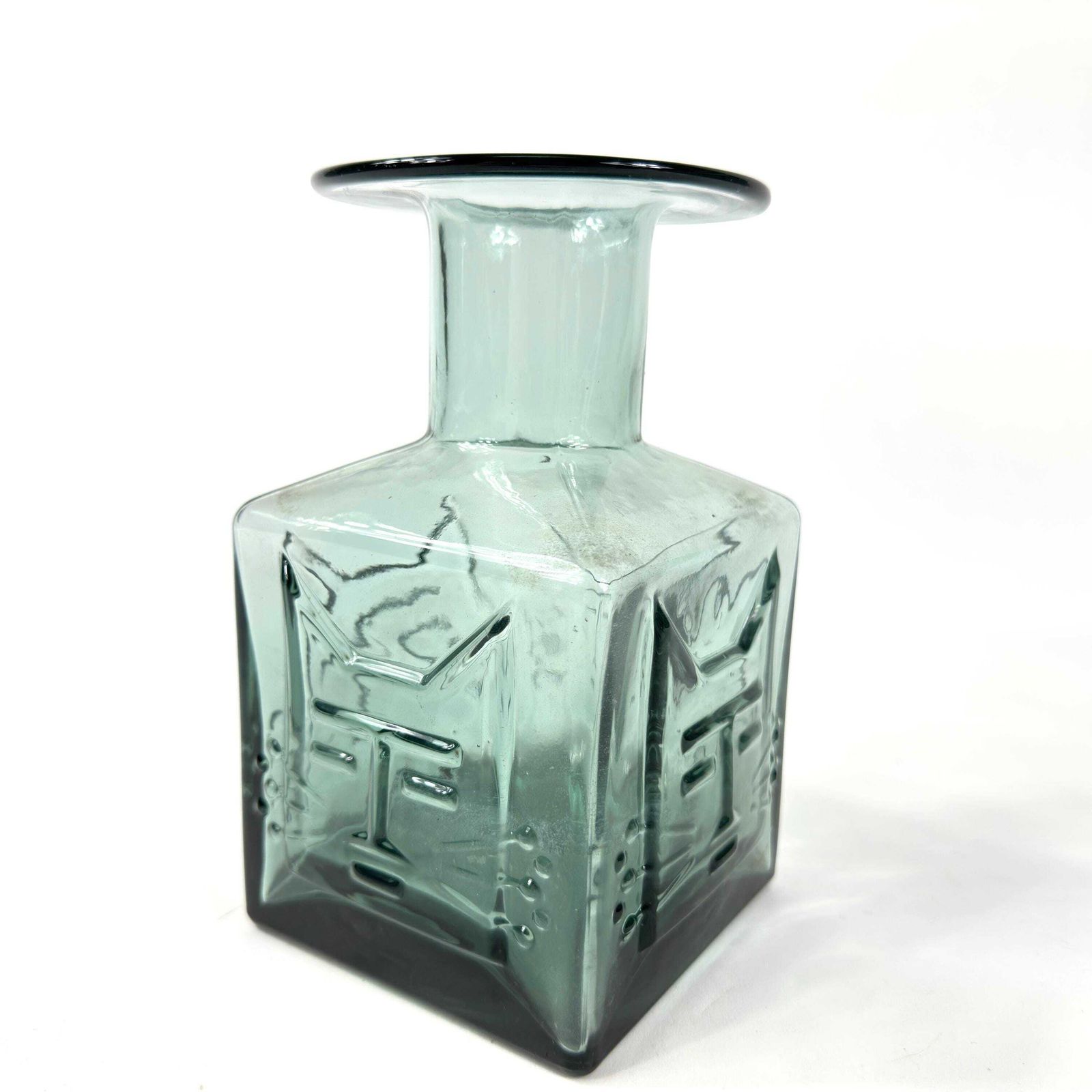 Wiktor Berndt Cat Face Vase: 1960s Flygsfors Swedish Art Glass photo for sale