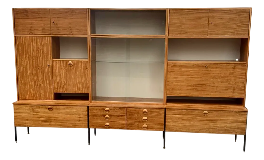 Model 430 Modular Wall System With Bar, Secretary And Display Cabinet In Walnut By Joachim Nebelung For Hellerau, 1973