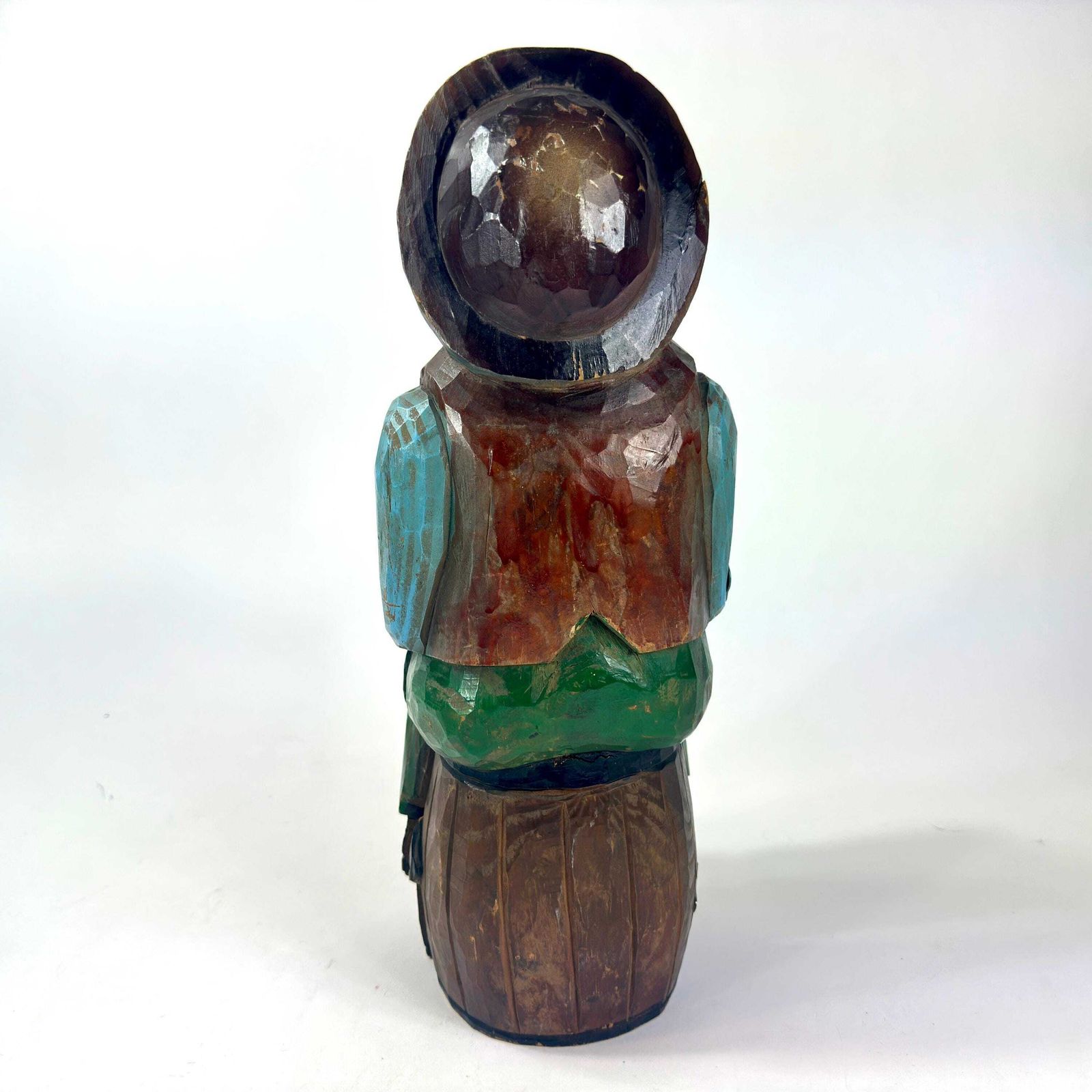 Vintage Hand Carved Wooden Wine Container – Jolly Man Figure Holding A Stein photo vinterior