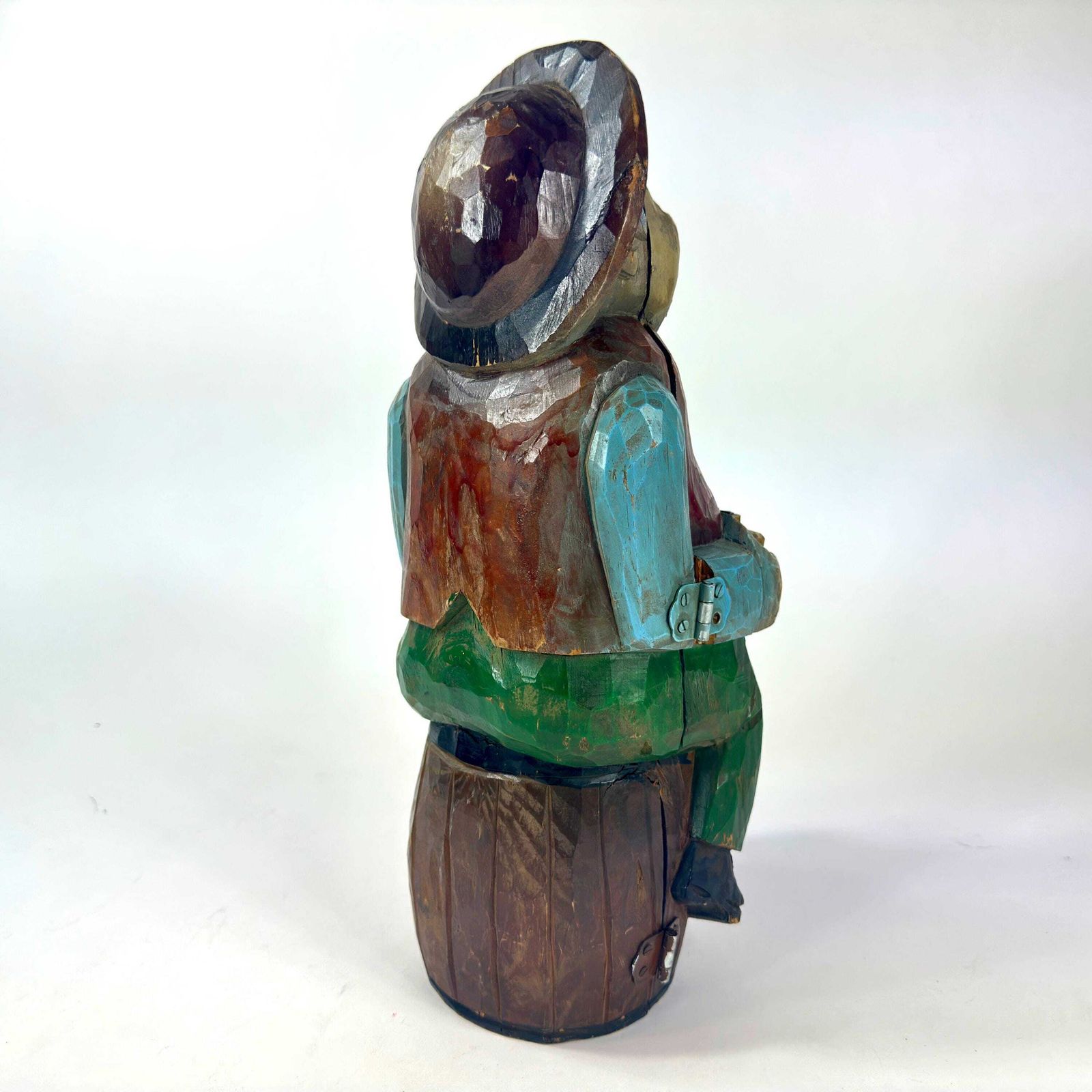 Vintage Hand Carved Wooden Wine Container – Jolly Man Figure Holding A Stein photo buy