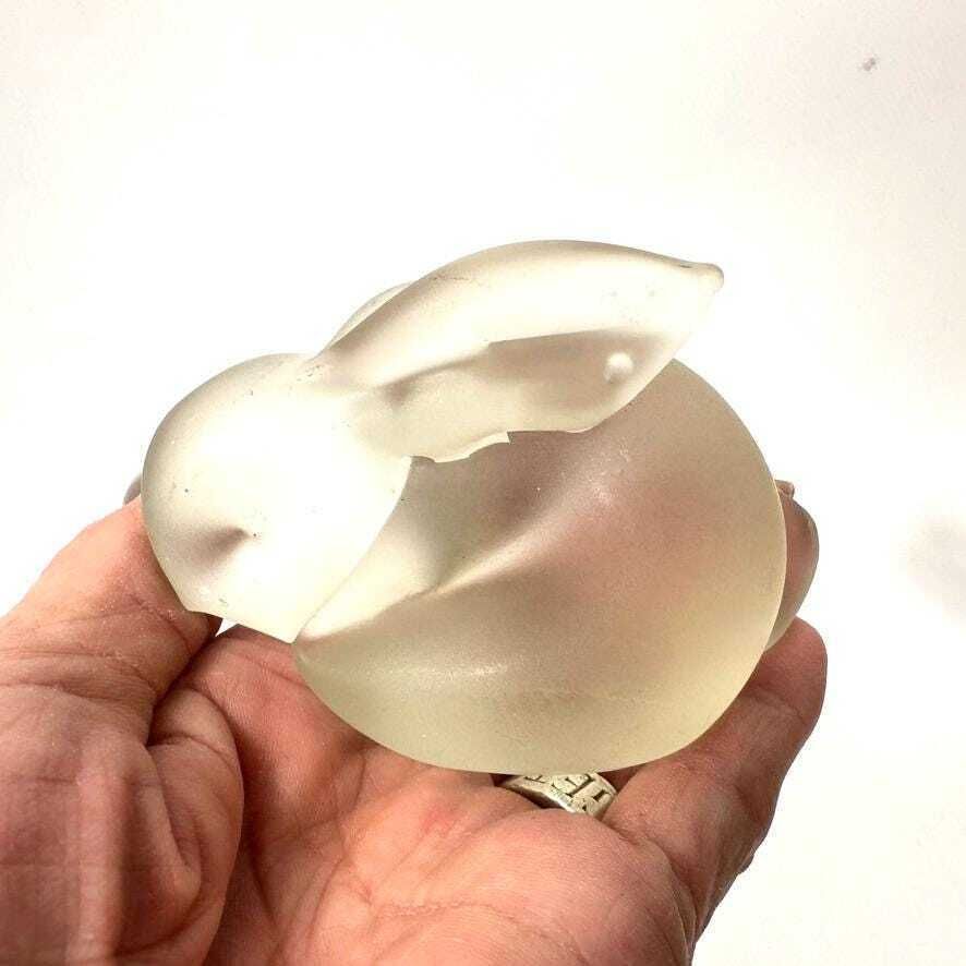 Scandinavian Frosted Glass Rabbit Sculpture – Mid Century Modern Style, Minimalist Art Glass Figurine photo vinterior