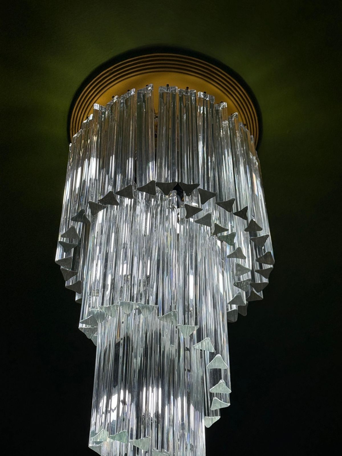 Venini Triedri Italia 1970 Murano Art Glass Waterfall Chandelier photo 4104.0