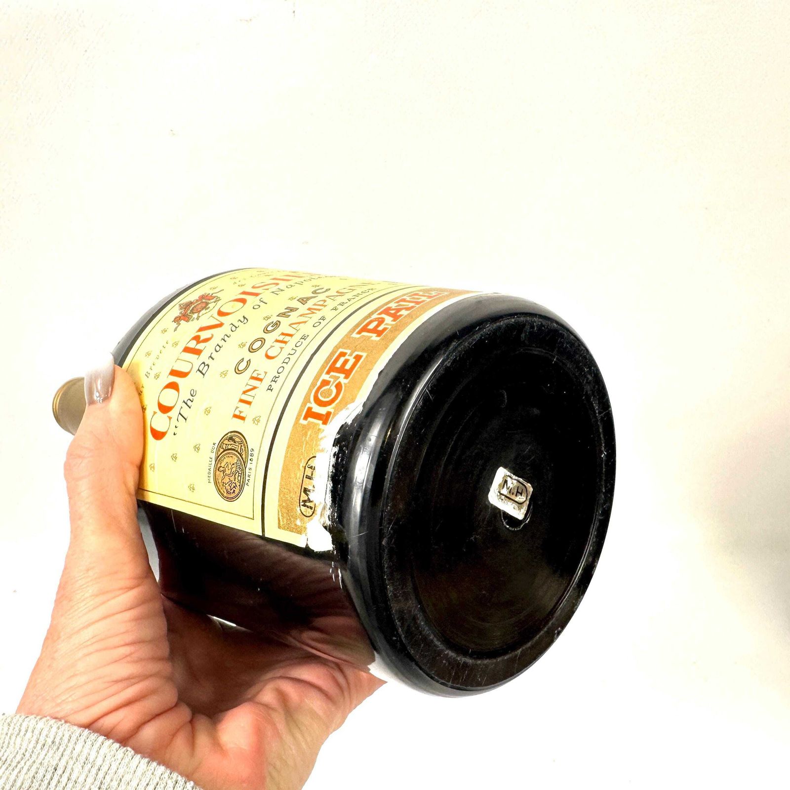 photo for sale Vintage Courvoisier Cognac V.S.O.P. Ice Pail – 1970s French Barware, Advertising Bottle Ice Bucket