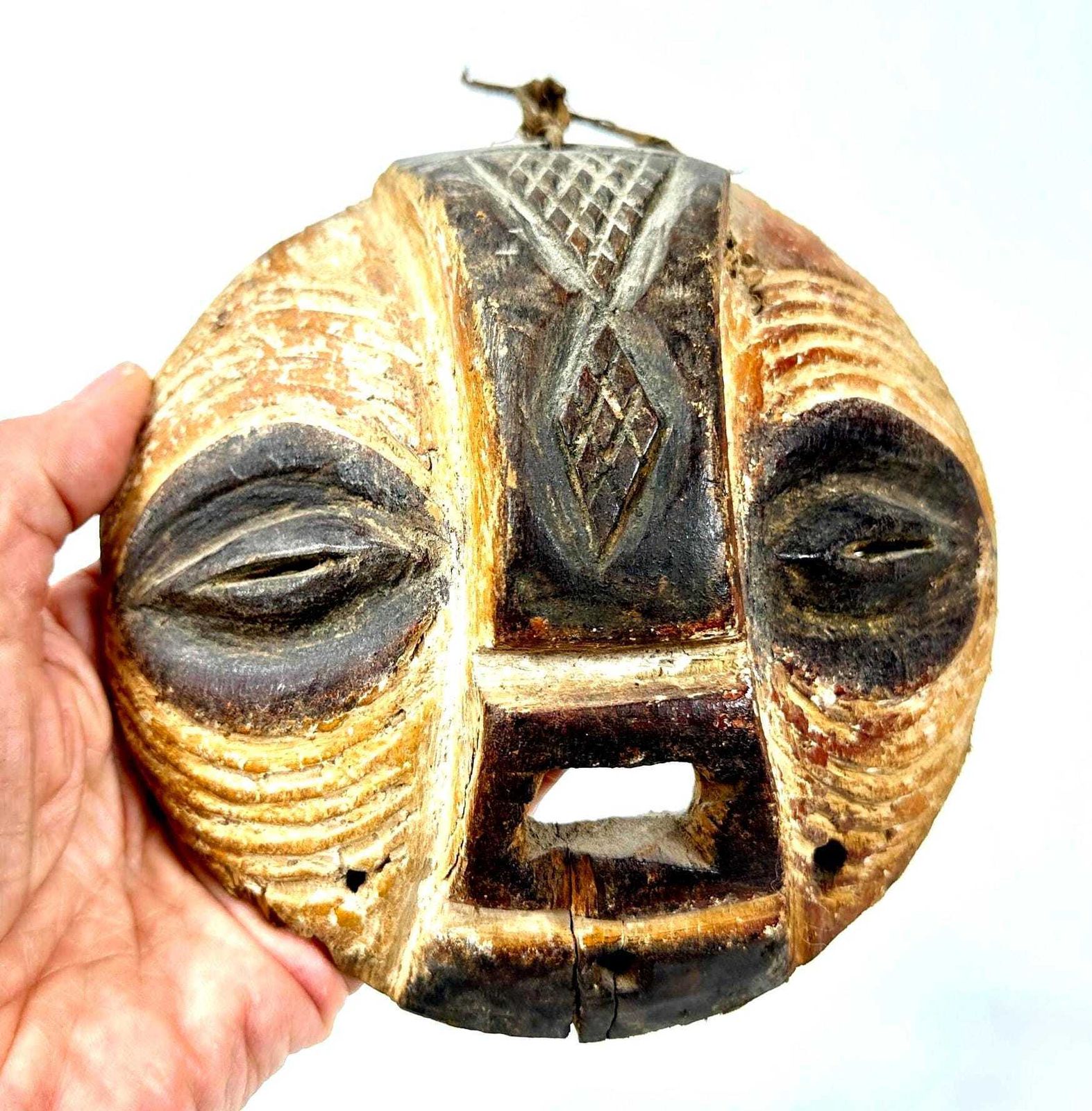Vintage African Wood Tribal Mask Luba Death Mask – Small , Hand Carved Wall Art