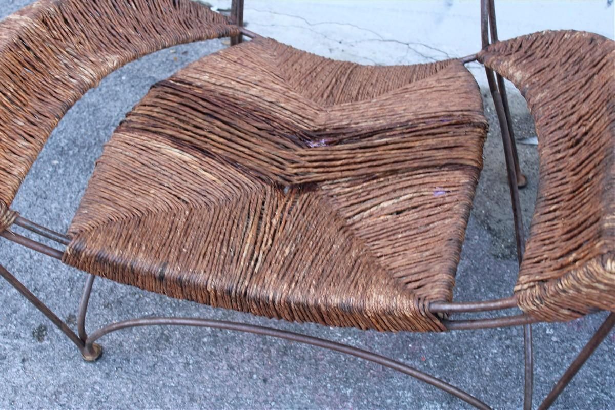 Pair Of Tom Dixon Banana Metal And Straw Cap Armchairs Italy 1980 photo vintage