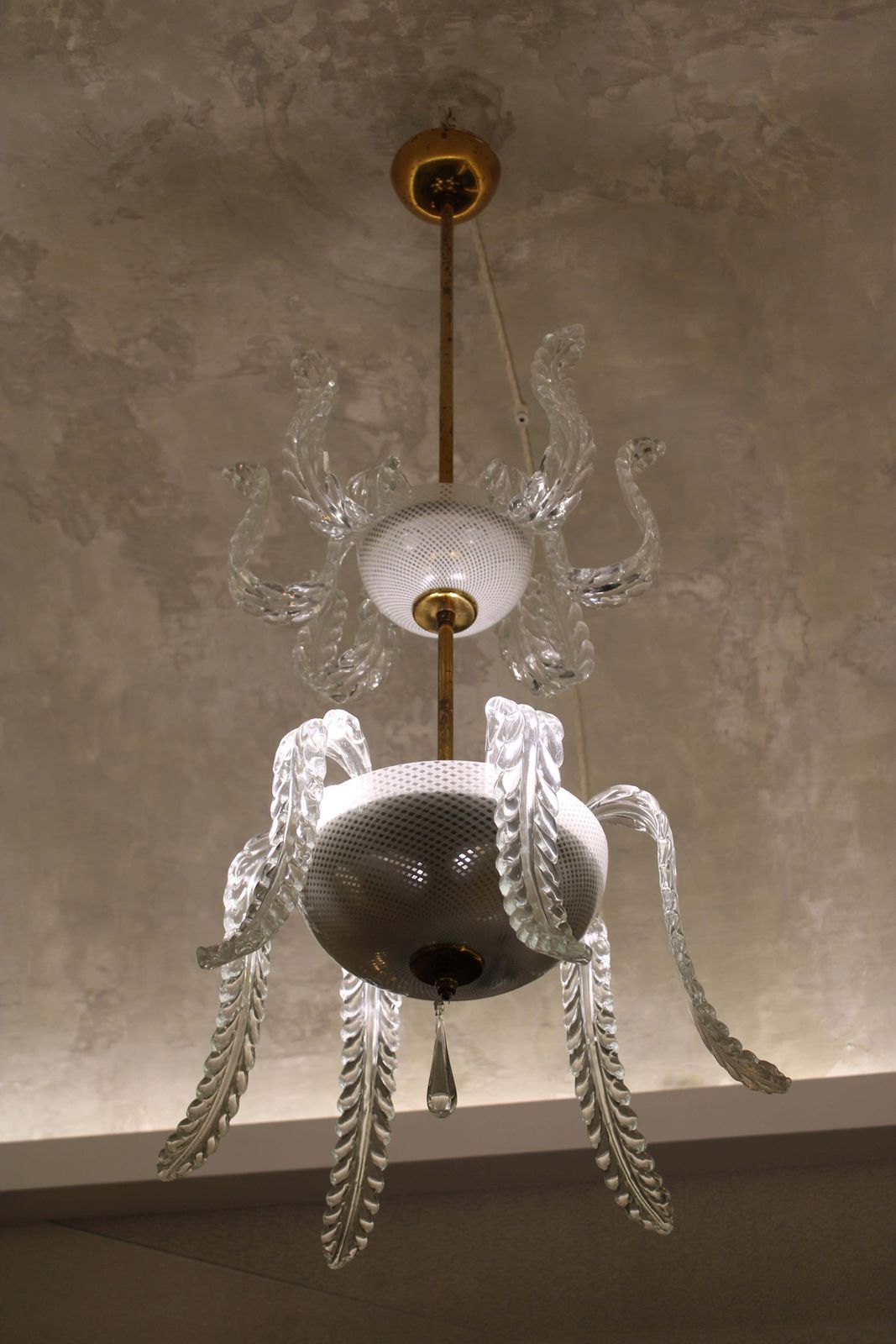 Venini Cascade Chandelier 1950 In Glass By Muranno Reticello And Ottone photo Lighting