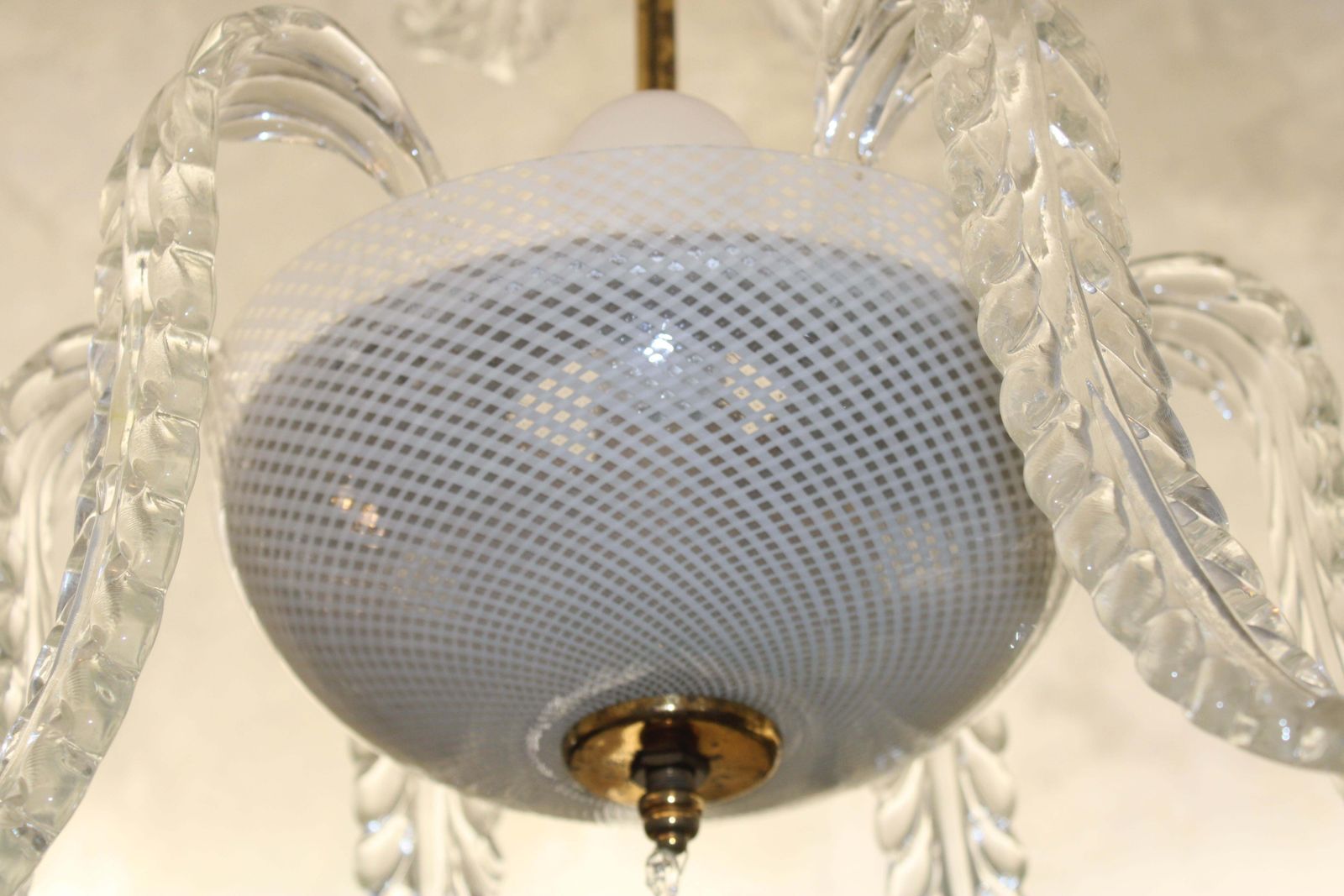 Lighting Venini Cascade Chandelier 1950 In Glass By Muranno Reticello And Ottone photo