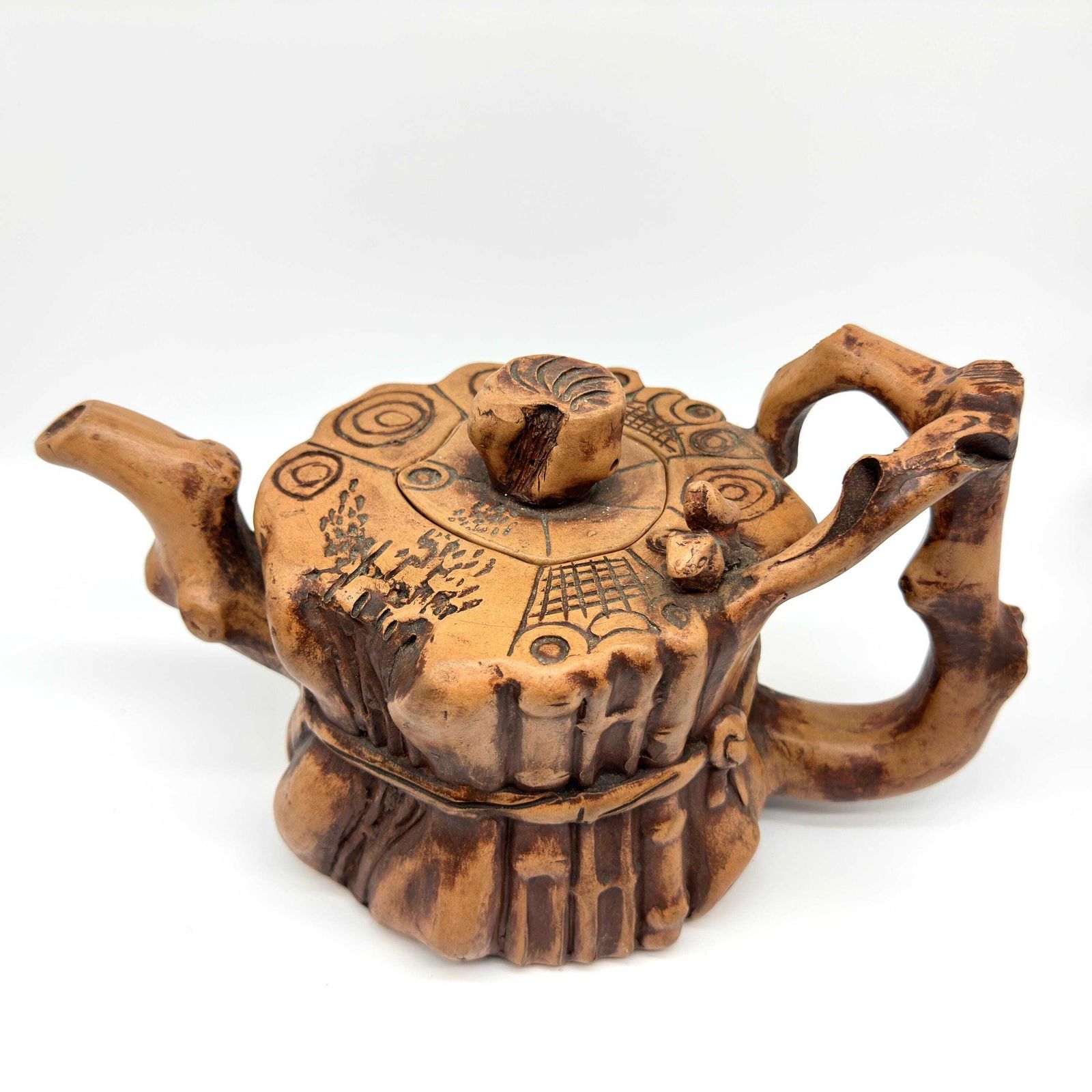Vintage Yixing Teapot – Zisha Clay Squirrel & Bamboo Tree Trunk, Chinese Art Pottery, 1980s photo Home Decor