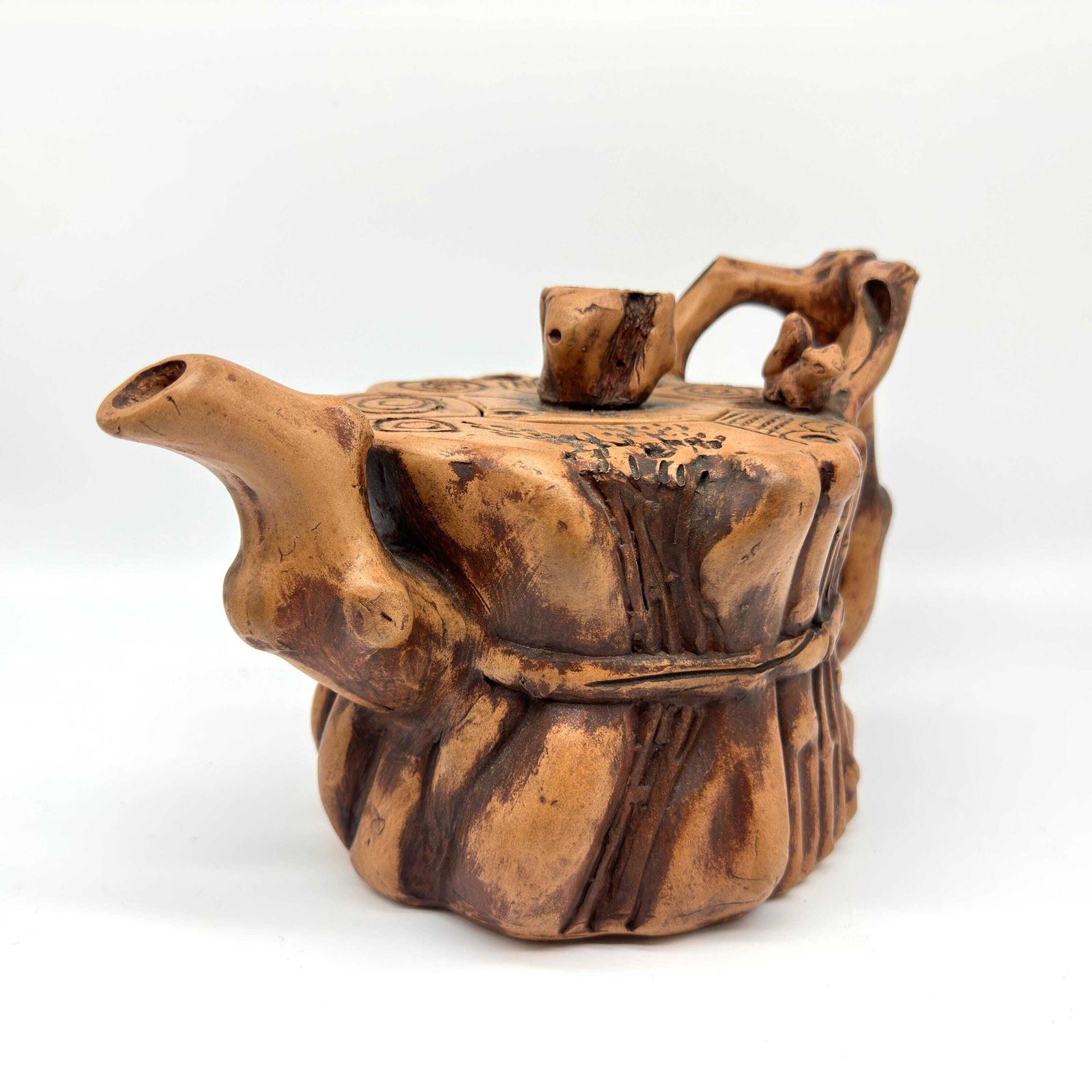 Vintage Yixing Teapot – Zisha Clay Squirrel & Bamboo Tree Trunk, Chinese Art Pottery, 1980s photo buy