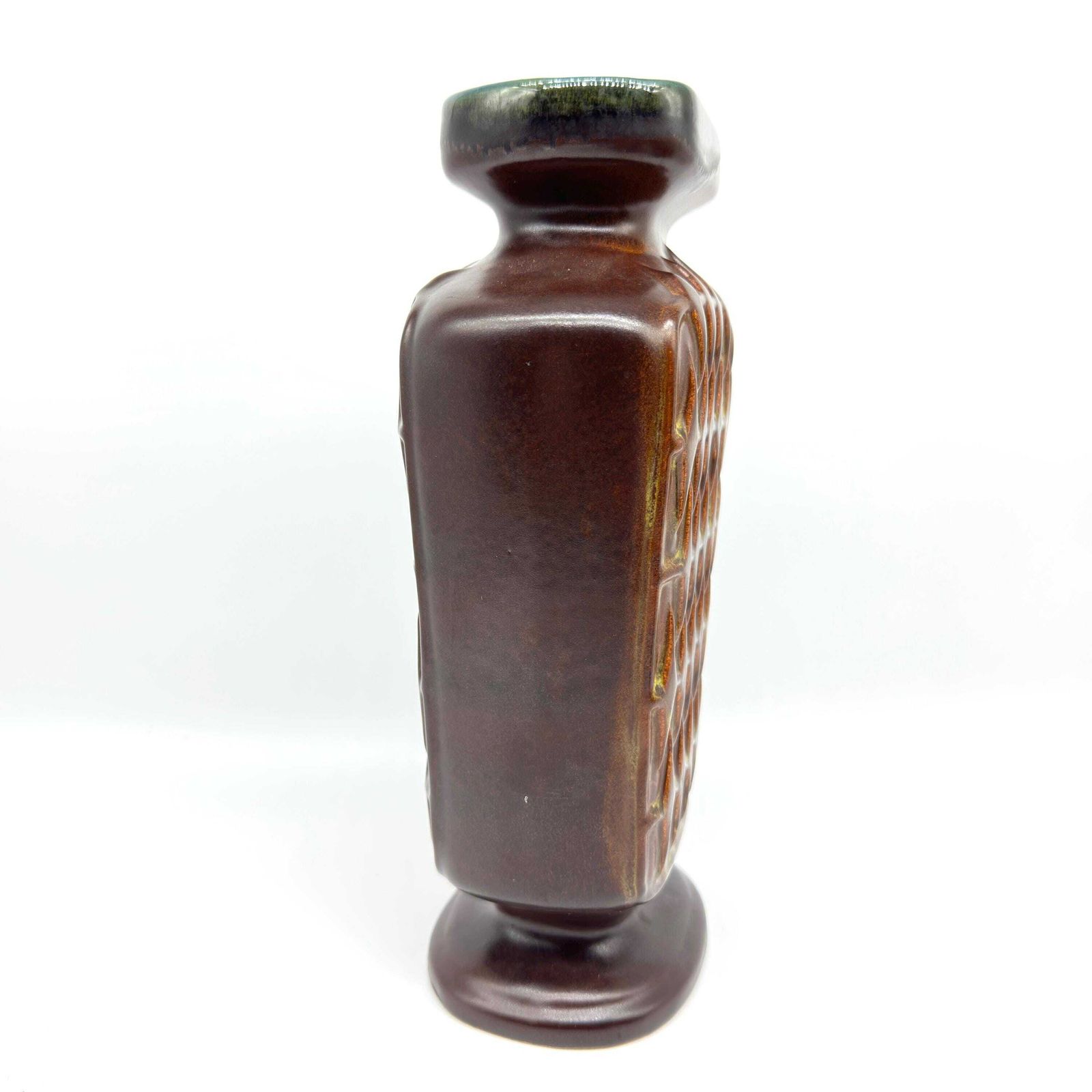 West German Art Pottery Vase – Scheurich 1250/28, 1970s Brown Chevron Glaze photo 87.0
