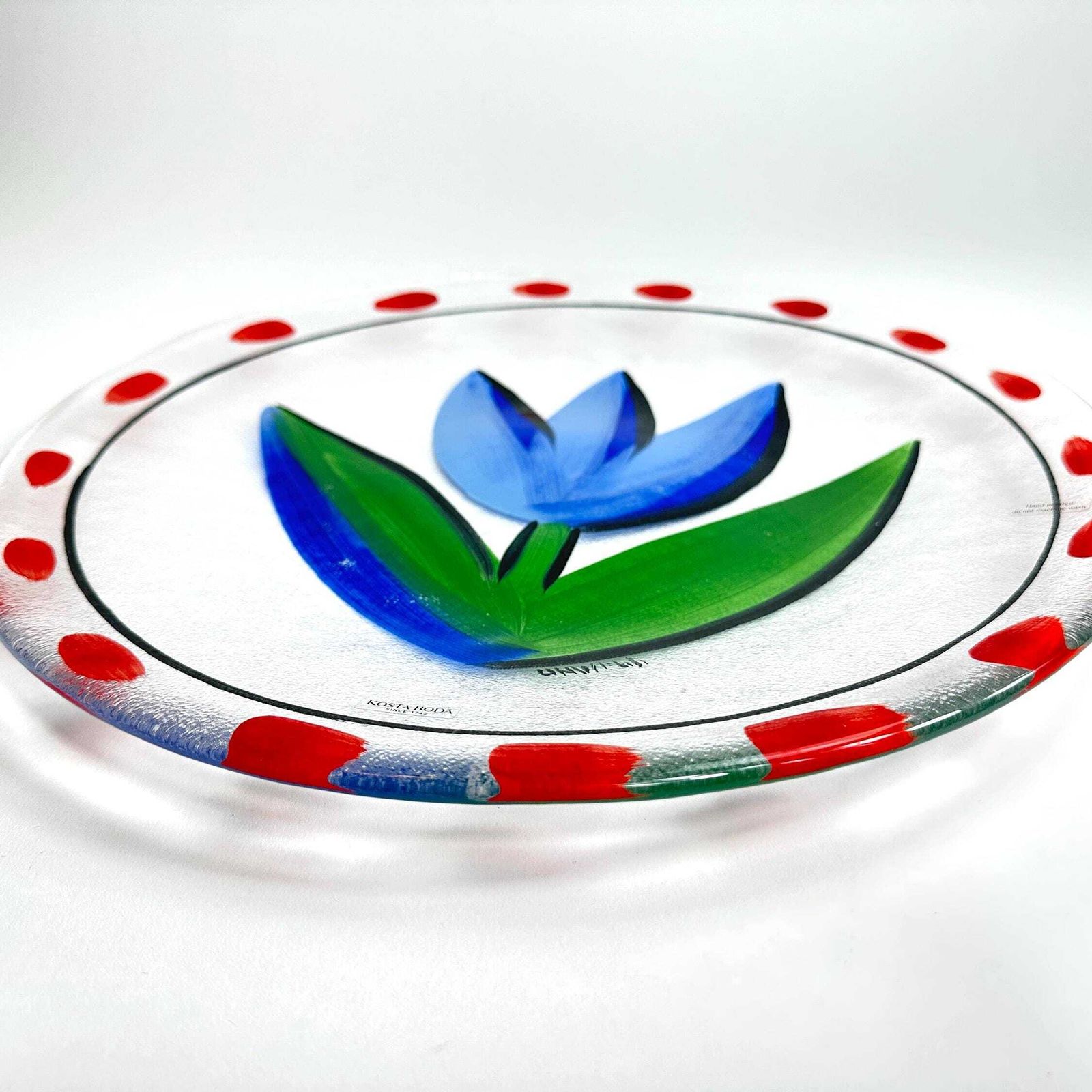 Kosta Boda Glass Plate: Ulrica Hydman Vallien Blue Tulip Charger photo vintage