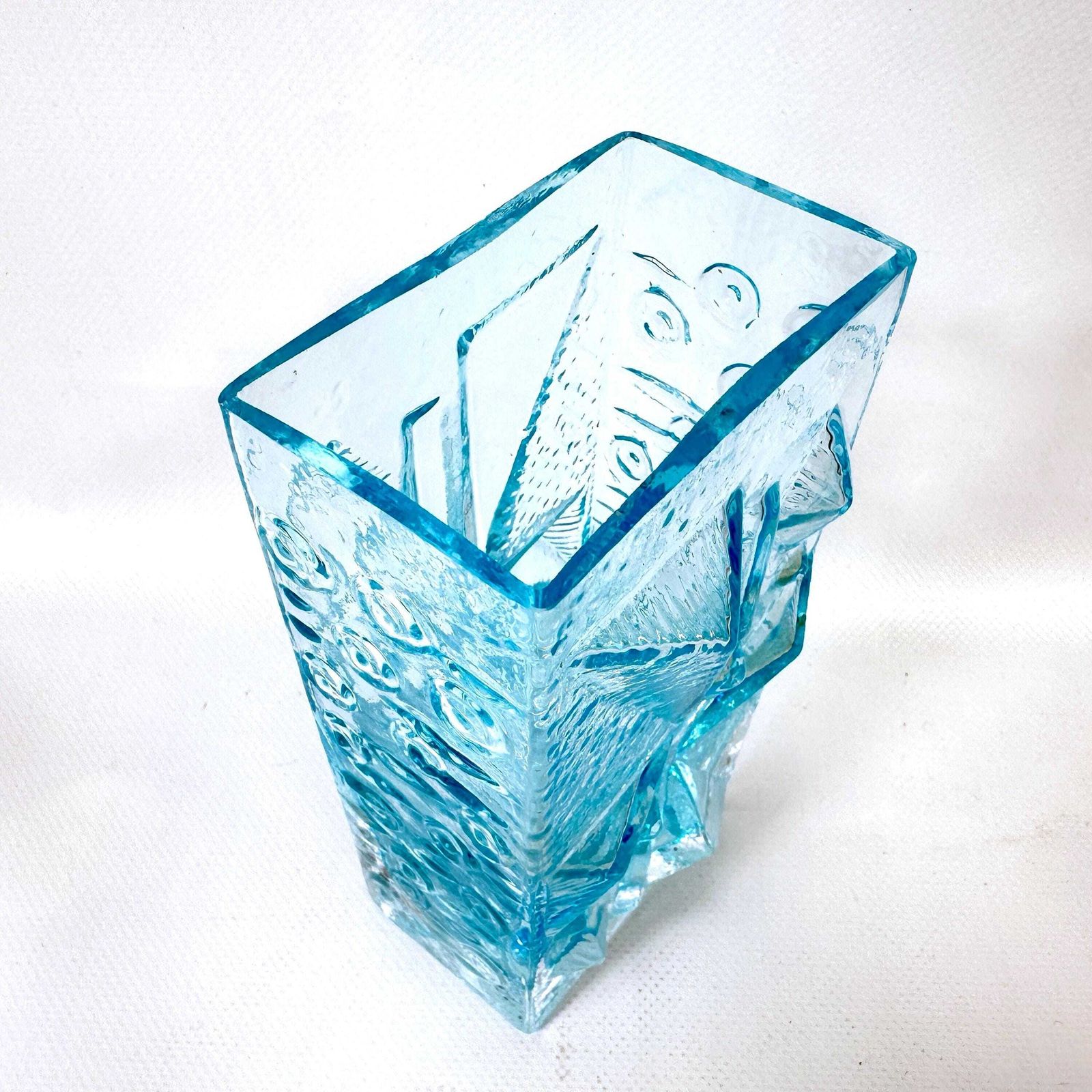 Mid Century Ice Blue Glass Vase By Josef Schott – Vintage Geometric Design, 1960s photo 134.0