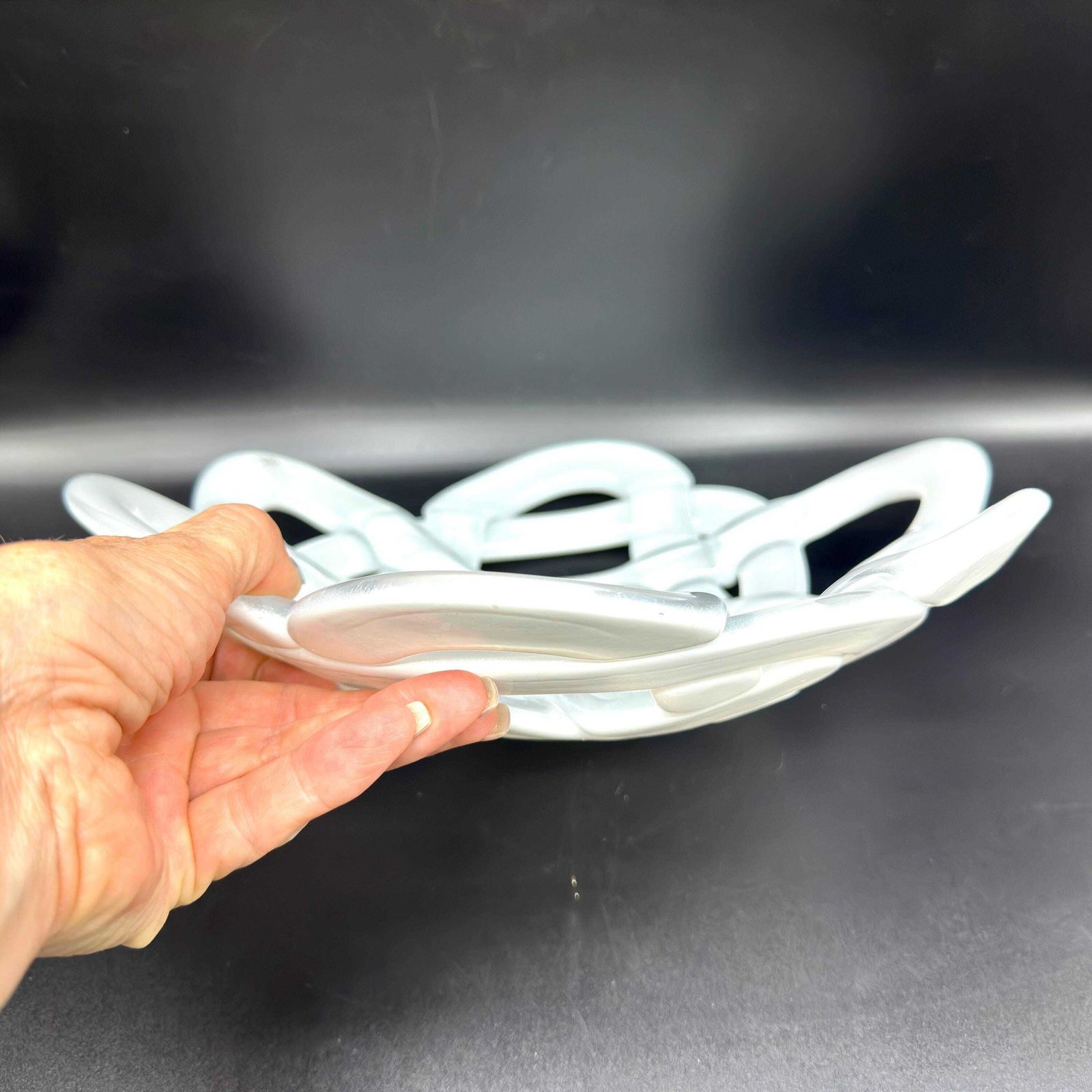 photo furniture Kosta Boda White Glass Basket Bowl – Anna Ehrner Art Glass Centrepiece, Sweden