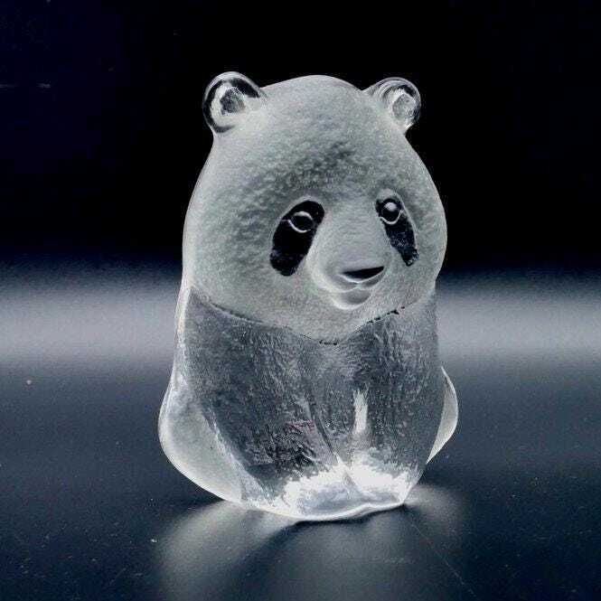 Art Glass Panda Wwf Paperweight Sculpture Signed  Mats Jonasson photo vintage