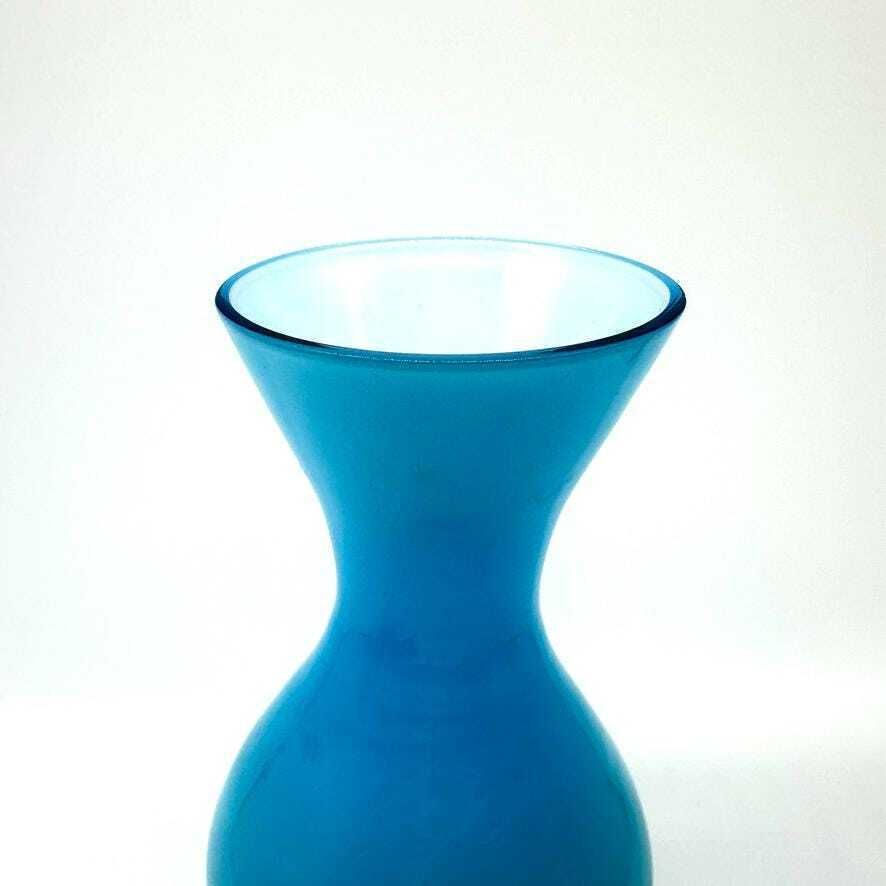 Scandinavian Blue Opaline Glass Vase: 1960s Ryd Style Art Glass photo Home Decor