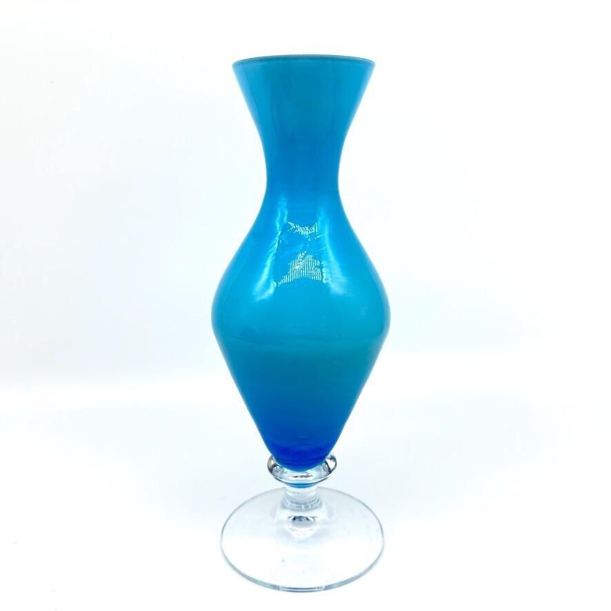 Scandinavian Blue Opaline Glass Vase: 1960s Ryd Style Art Glass photo vintage