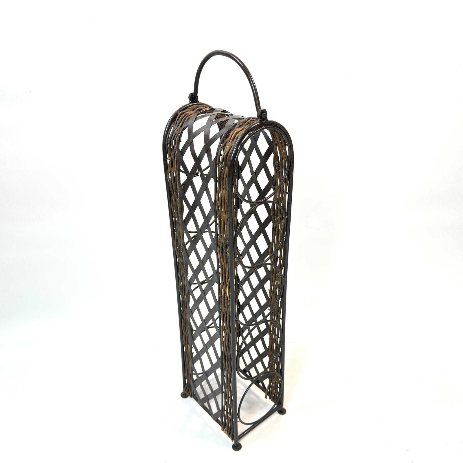 Vintage Wine Rack – Wrought Iron And Wicker 5 Bottle Storage photo furniture
